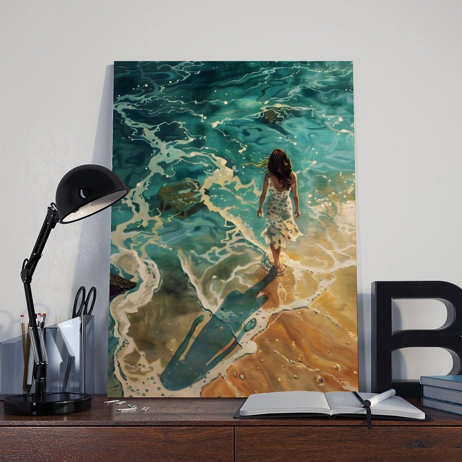 Poster su tela a tema Camminando sulla spiaggia, decorazione per camera da letto, ufficio, stanza, regalo, 40,6 cm di lunghezza x 61 cm di larghezza