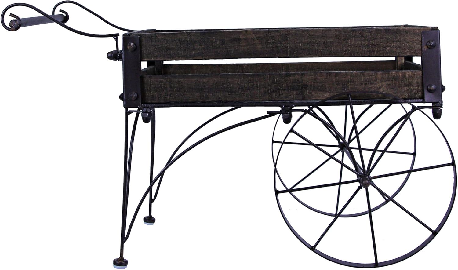 Zeckos 24-Inch Long Light Brown Wood & Metal Wagon Planter - Rustic Indoor Outdoor Plant Stand for Your Blooming Greenery and Flower Creations - Embrace Nature's Charm