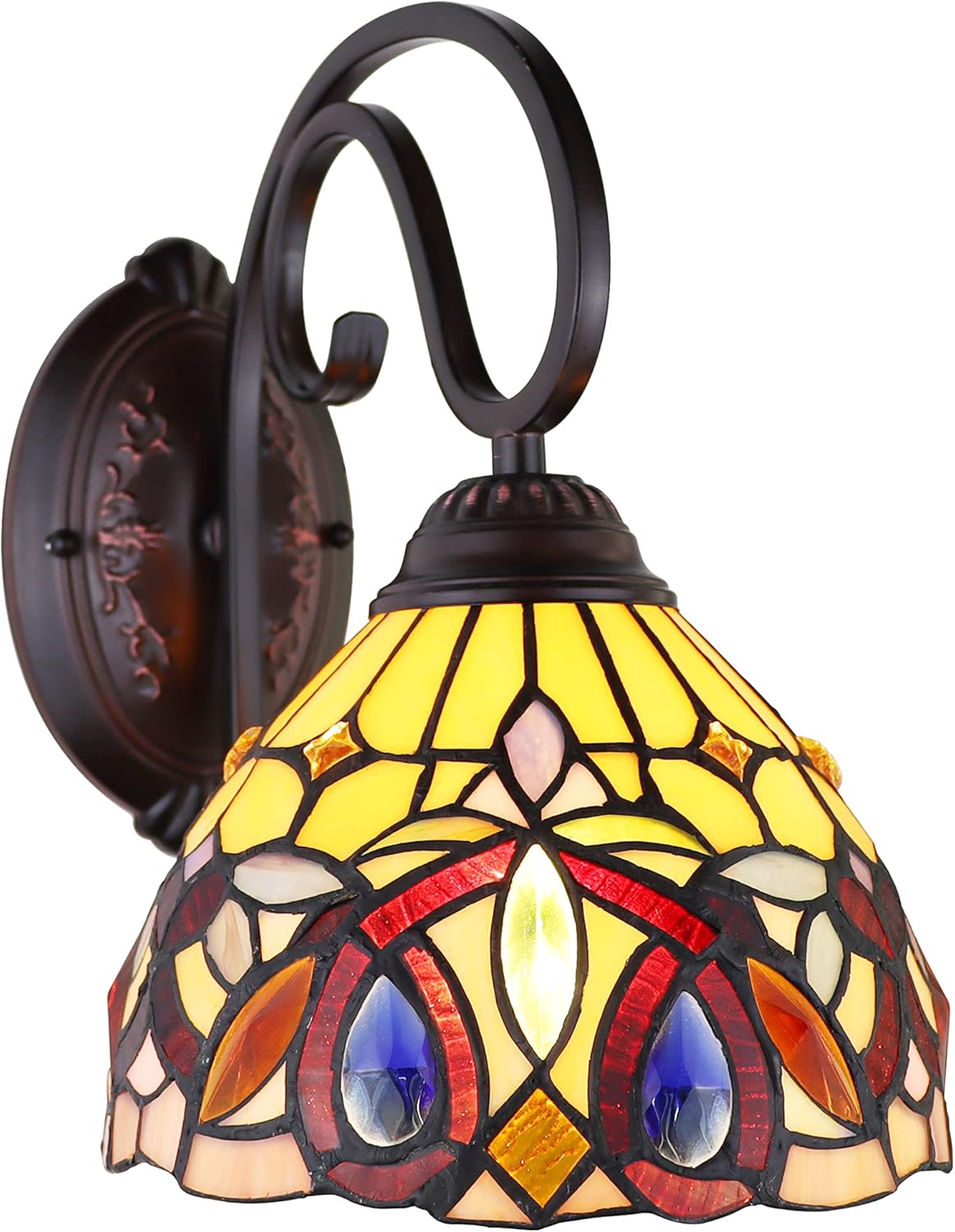 Chloe Lighting Serenity Victorian Tiffany-Style Dark Bronze 1 Light Wall Sconce 8" Wide, Multicolor, 7.5 x 11 x 12.1
