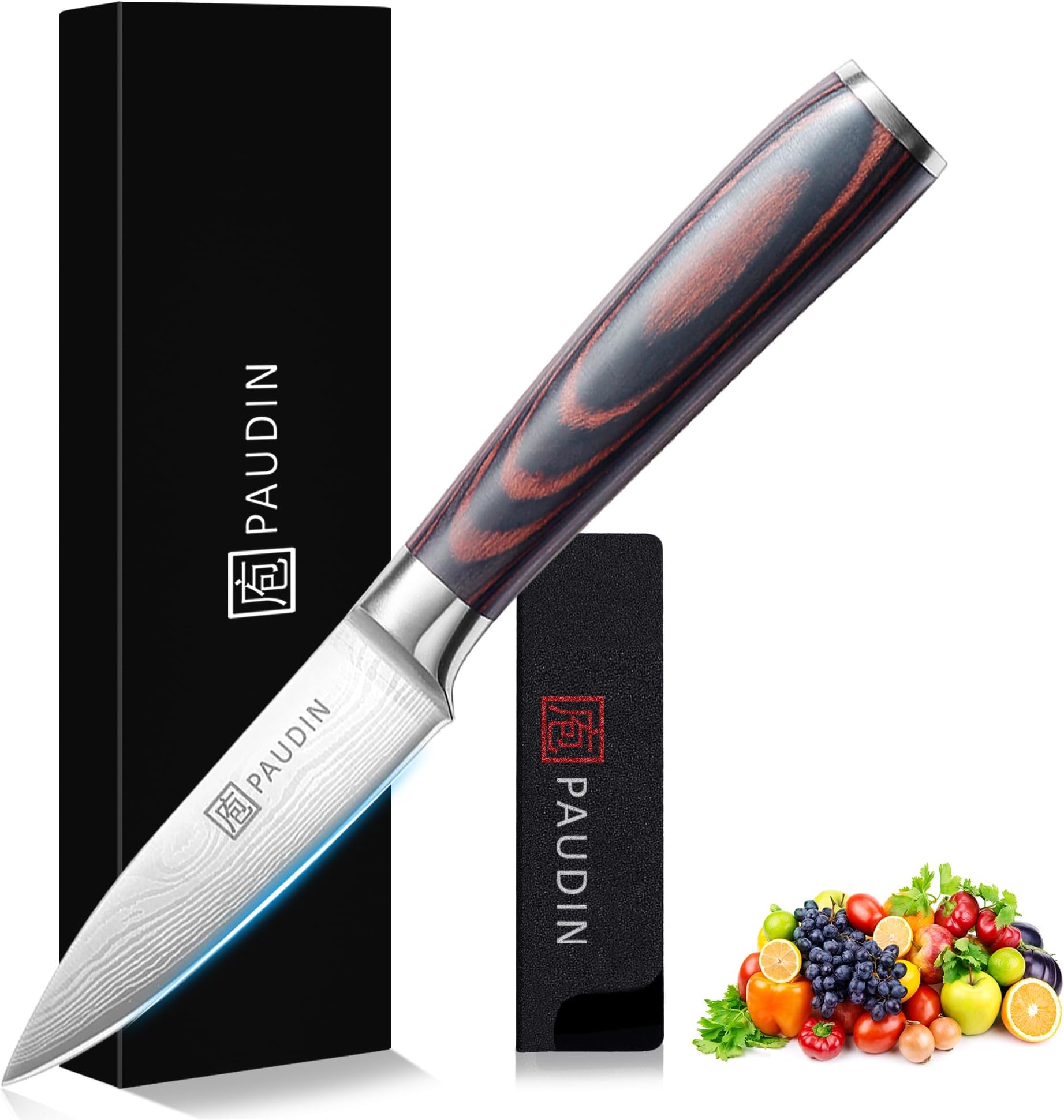 Kitchen Paring Knife, 3.5 inch Fruit Knife, Small Kitchen Knive, High Carbon 5Cr15Mov Stainless Steel Froged Chef Peeling Knives, Comfortable Ergonomic Wooden Handle with Elegant Gift Box