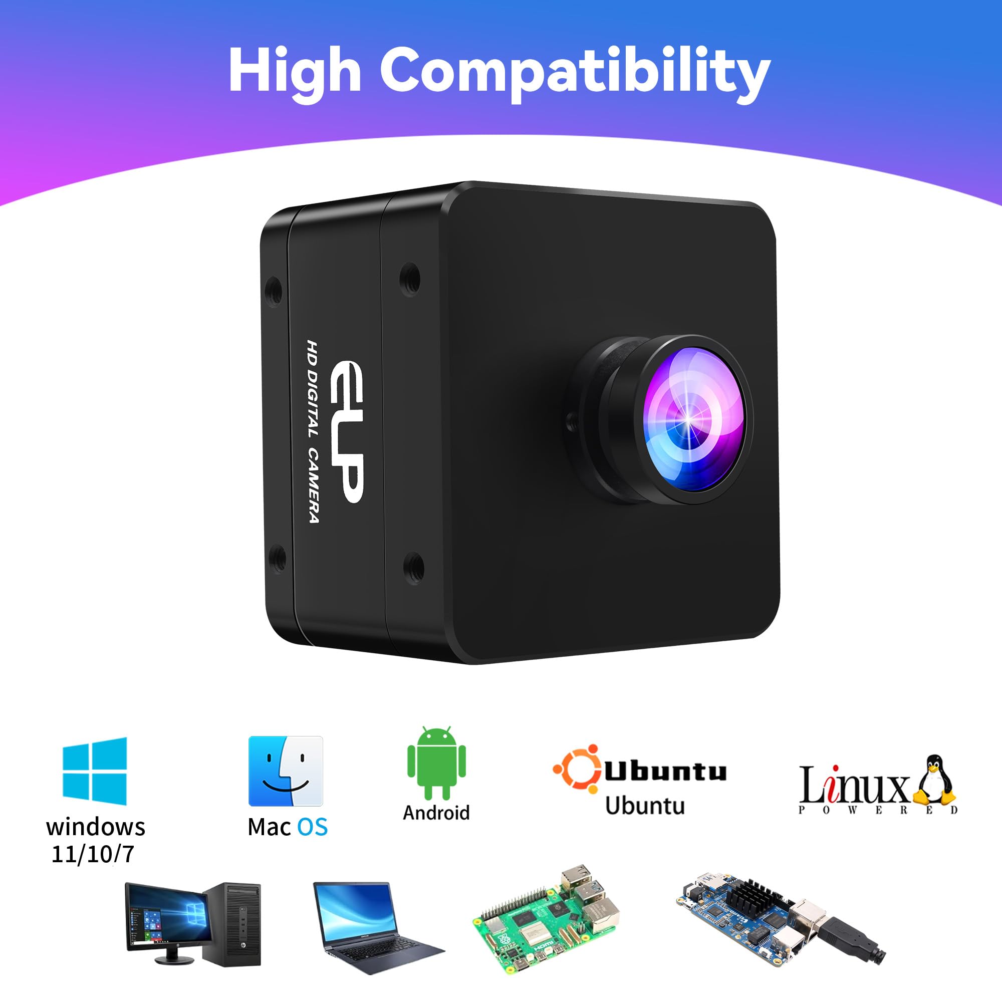 ELP Cámara USB de alta velocidad, 1080P/230fps, 4K/60fps, 12MP/30fps, Mini UVC USB3.0/2.0 Lightburn Cámaras para Windows, Linux, Mac, Pi, gran angular 88°(H) IMX577 Webcam para PC Jetson Nano