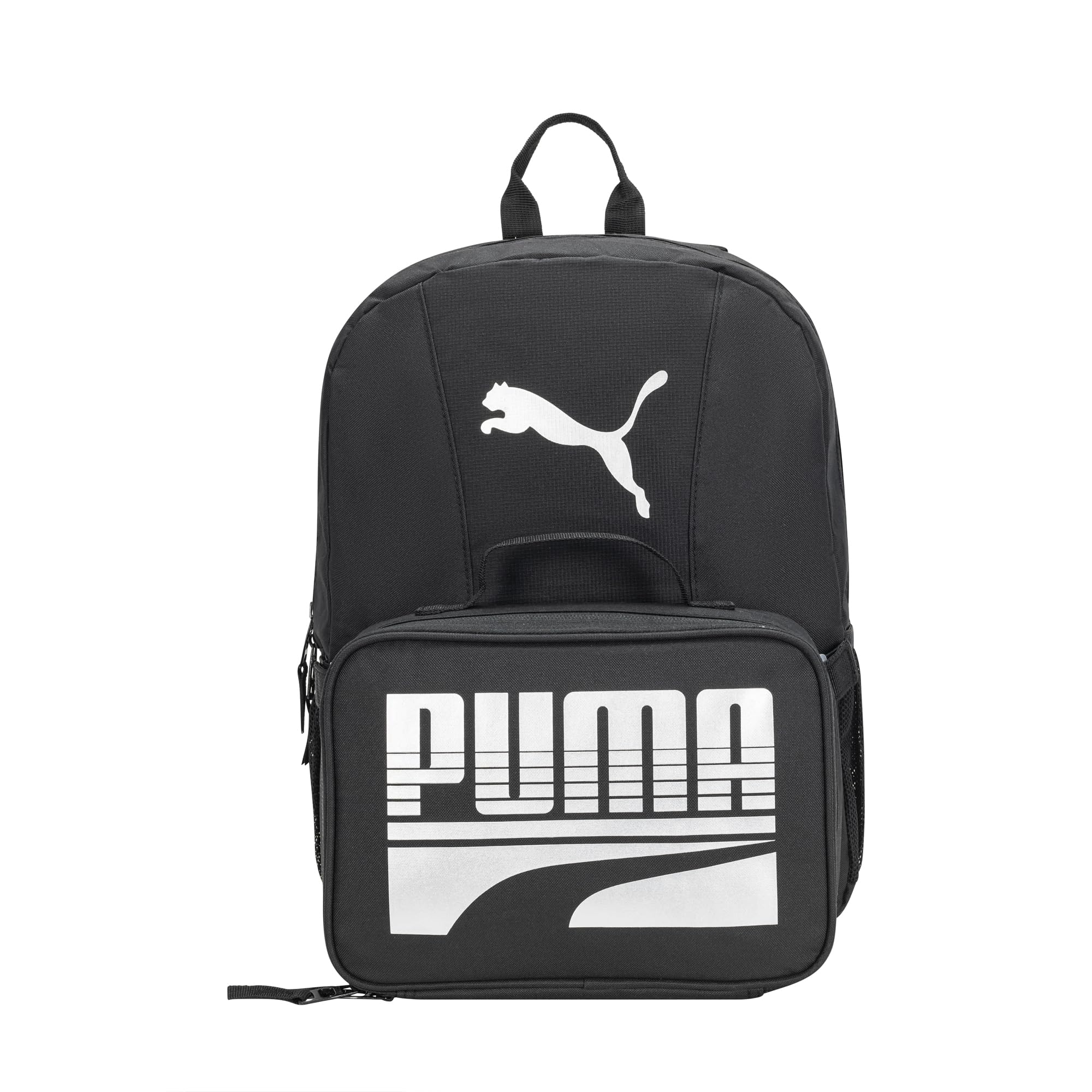 PUMA Kids' Evercat Backpack & Lunch Kit Combo, Black/Silver, Youth Size