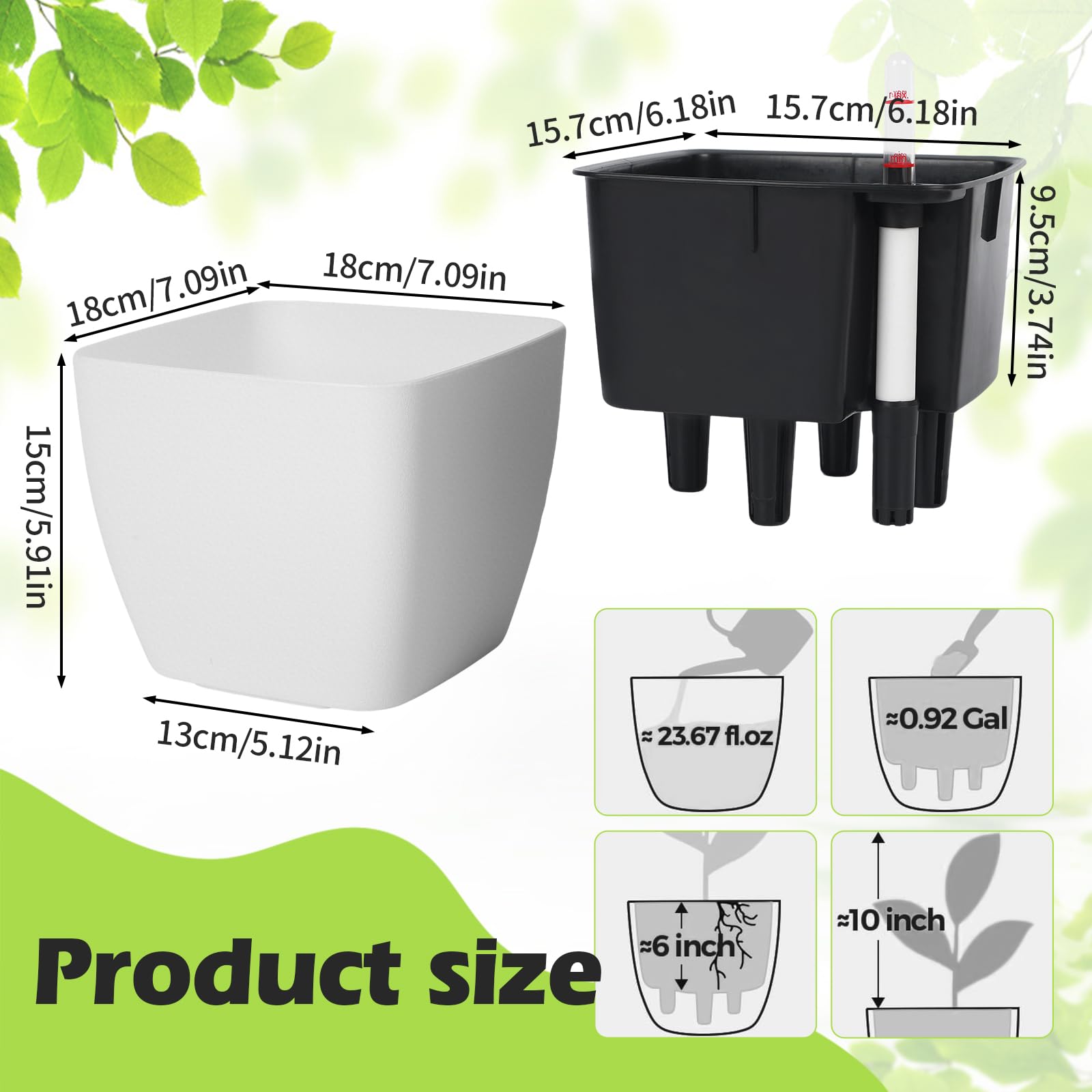 Lot de 3 Pot de Fleur Interieur à Auto-Arrosage 18cm, Cache Pot Plante Interieur Translucide et Respirant en Plastique, Pot Plante Intérieur Durable pour Maison, Bureau et Balcon