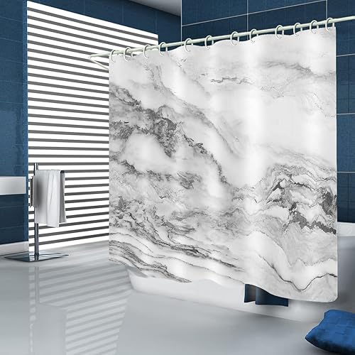 Miniatura 9 de Cortina de ducha de baño 3D de mármol, cortina de ducha estándar de lujo para bañera, cortina de ducha de tela lavable impermeable, 12 ganchos