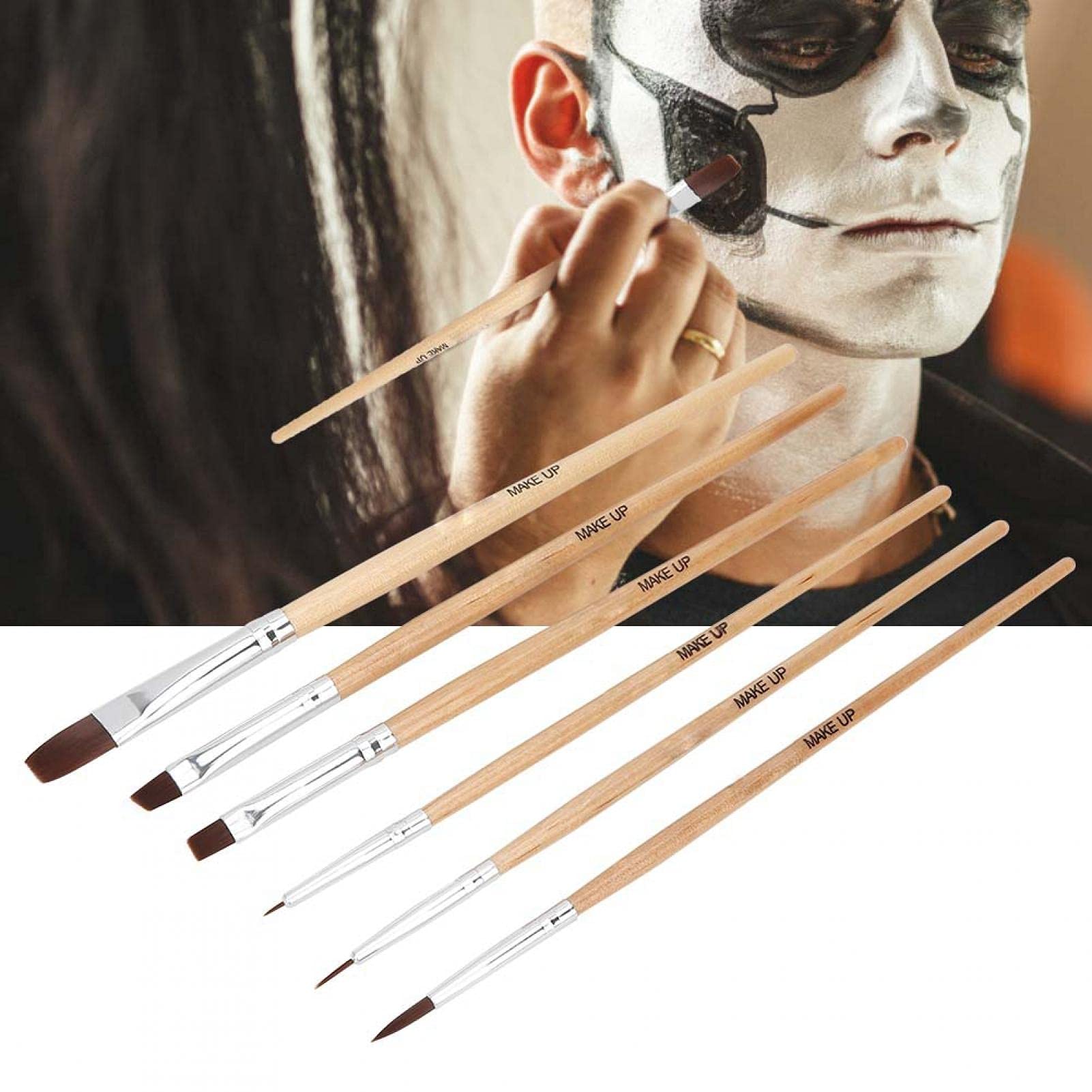 6 pinceles de pintura al óleo de arte Maquillaje profesional Pincel de maquillaje facial de Halloween Pincel de pintura de acuarela Perfecto para bolsa de viaje o estuche.