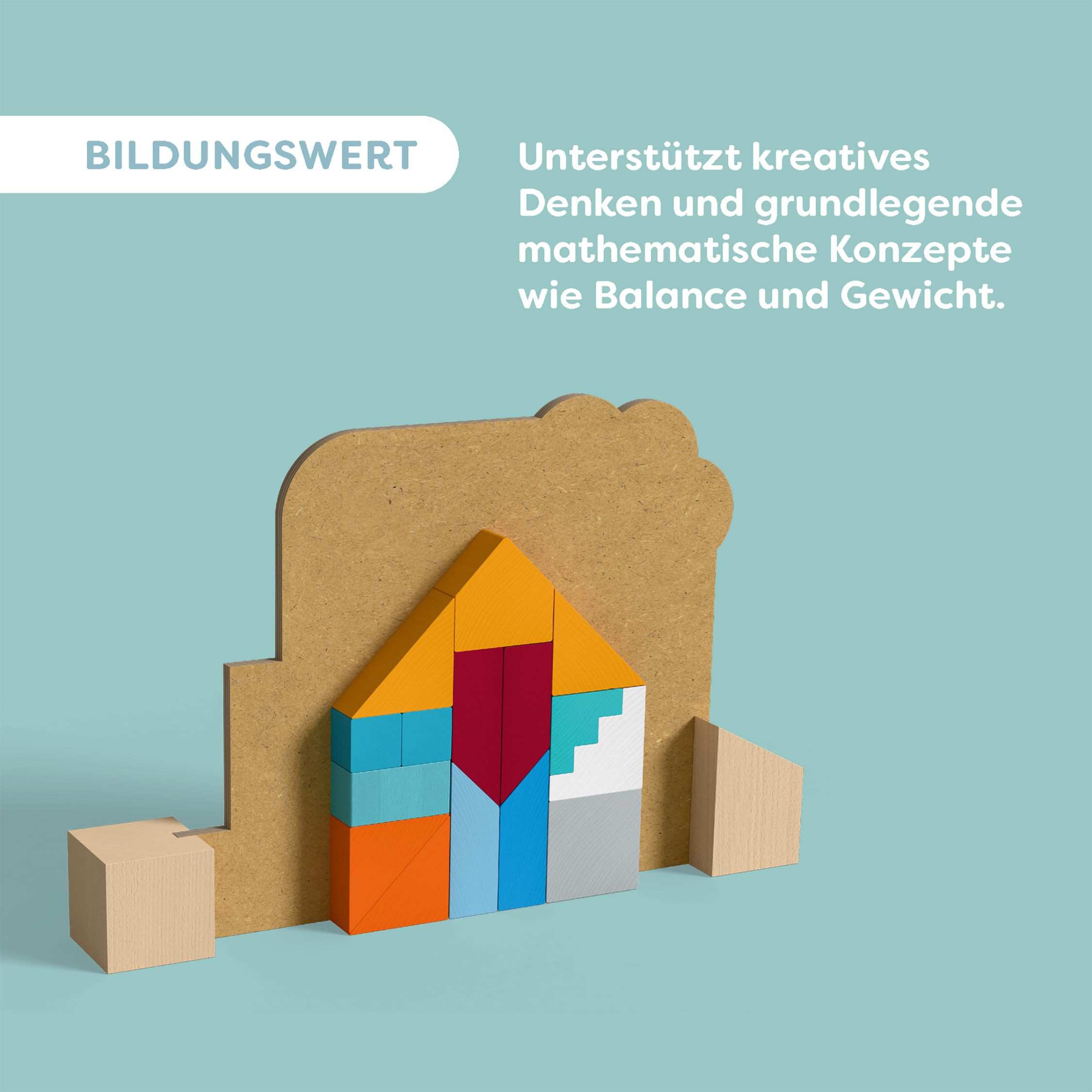 HABA Stapel- und Legespiel Bauspaß – 3D-Holzbausteine für Kinder ab 3 Jahren – Kreatives Konstruktionsspiel mit 20 Bausteinen & Vorlagekarten – 2012382001