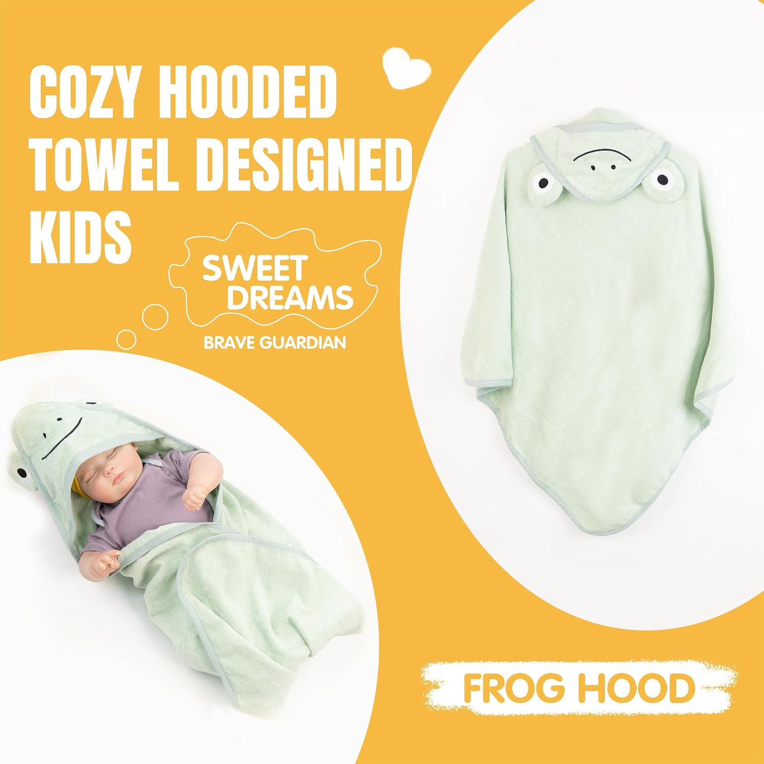 MT WORLD Personalized Hooded Towel for Toddlers, Embroidered Neutral Cotton Towel with Name, Animals Pattern - Baby Gift