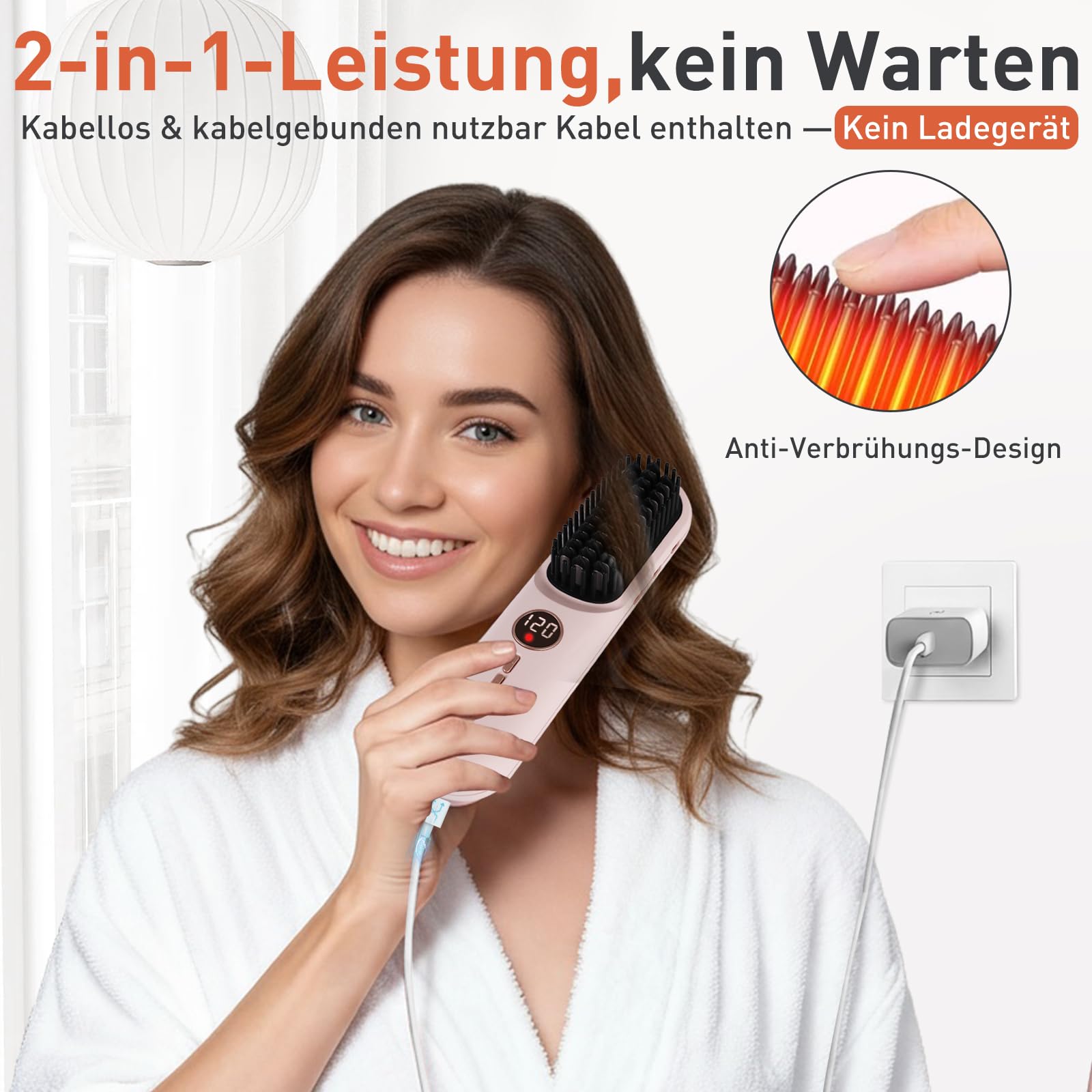 TANSHINE Glättbürste Kabellos Akku Haarglätter Ionen USB-C Reise