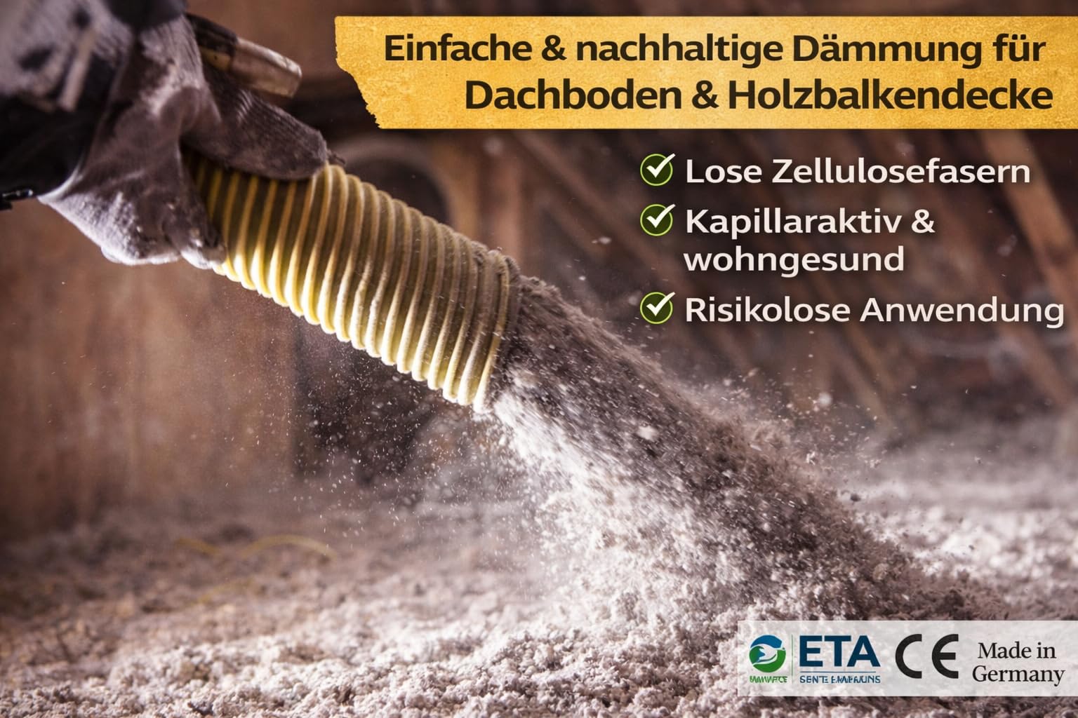 UNIFLOC® Zellulosedämmstoff Palette 21 Sack 296 kg – Fußbodenschüttung aus Zellulose – Einfache Dämmung für Holzbalkendecken, Speicherböden & – Premium Wärmeleitfähigkeit λD 0,038