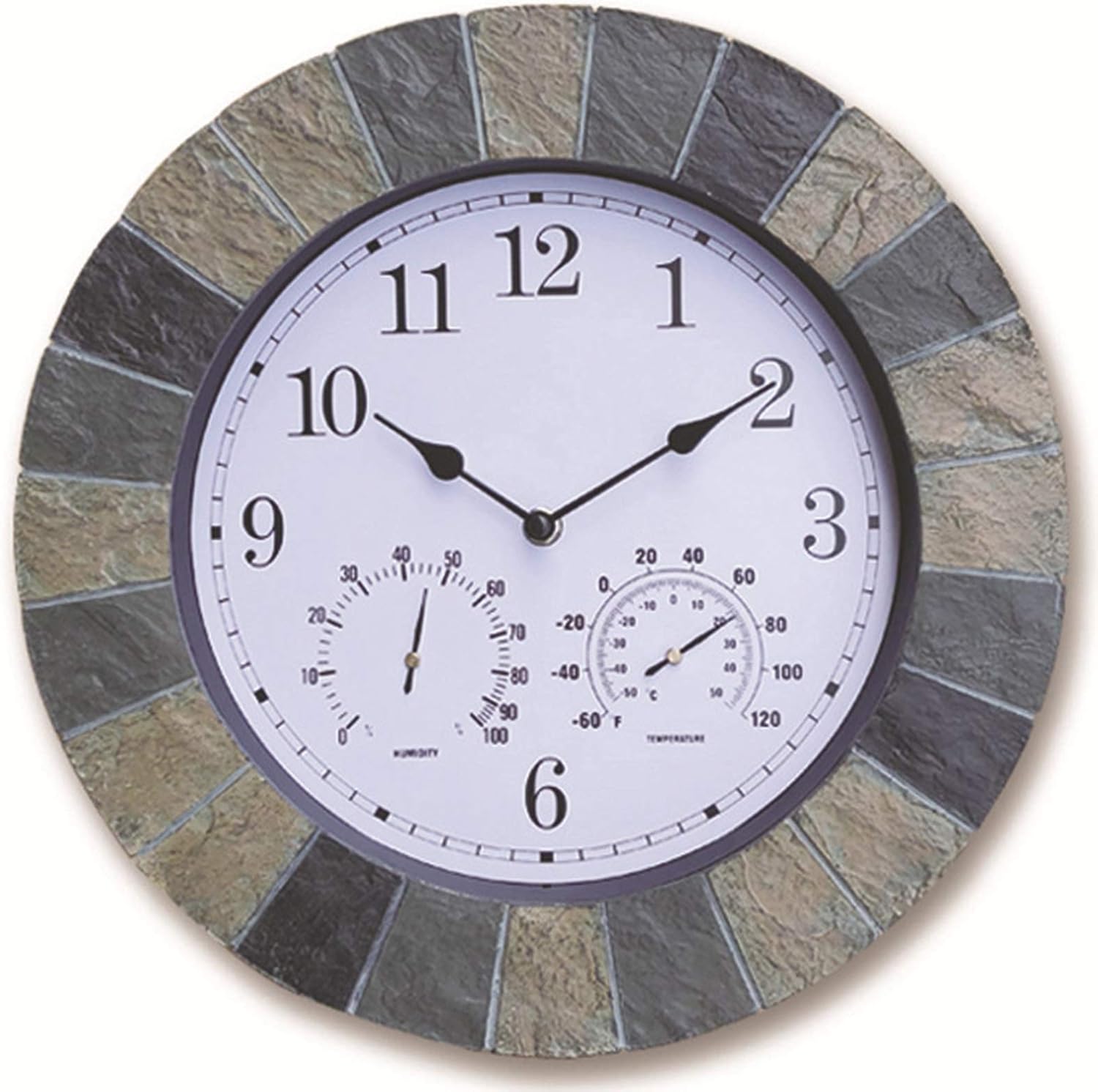 Outdoor Garden Wall Clock, 14 Inch Resin Thermometer and Hygrometer Waterproof Garden Clock with Waterproof Ring and Waterproof Cover Waterproof Outdoor Clock Indoor Outdoor Decora