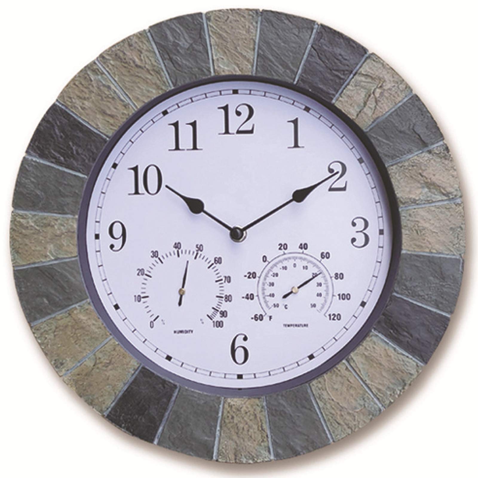Horloge murale de jardin extérieur 14 pouces avec thermomètre et hygromètre étanche