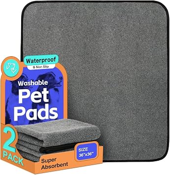 Washable Pee Pads for Dogs, Extra Large Reusable Dog Pee Pad, Waterproof Pet Mat, Dog Playpen Mats for Puppy Training Whelping Playpen Pads, Grey, 36x36 inch