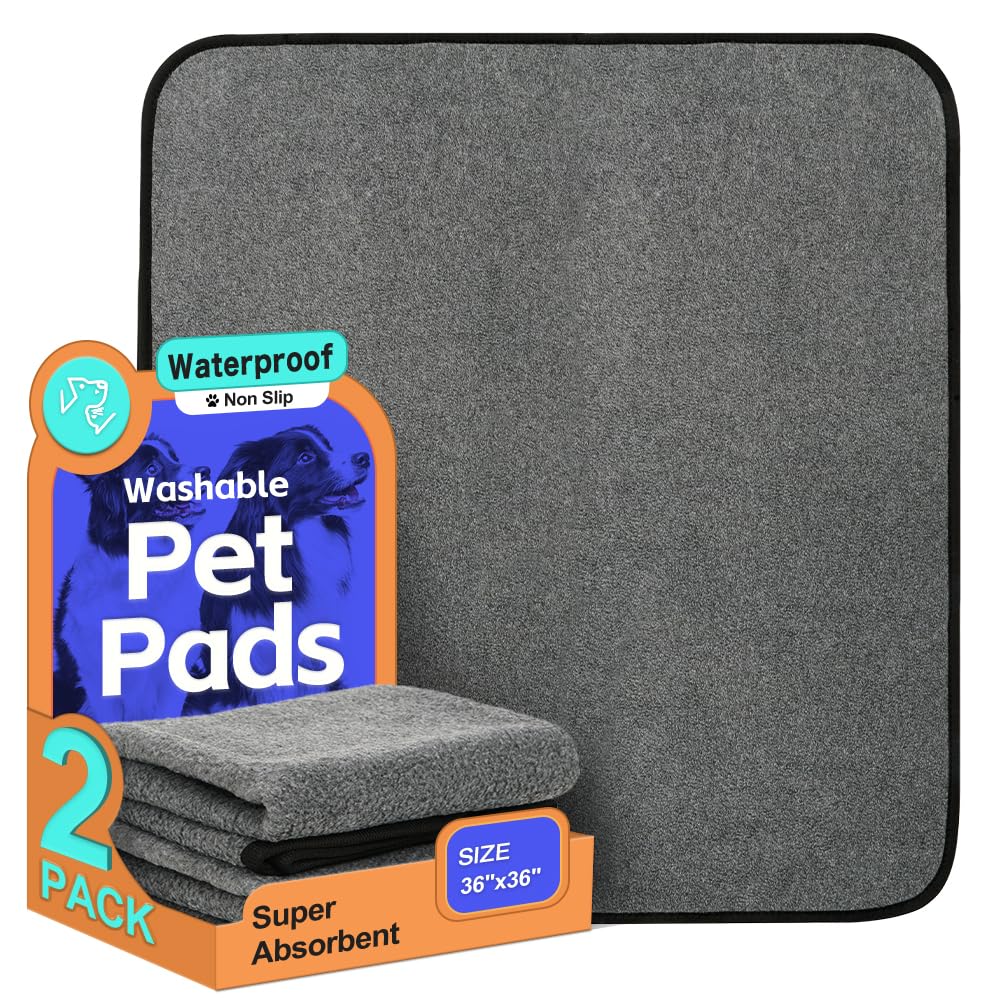 Washable Pee Pads for Dogs, Extra Large Reusable Dog Pee Pad, Waterproof Pet Mat, Dog Playpen Mats for Puppy Training Whelping Playpen Pads, Grey, 36x36 inch