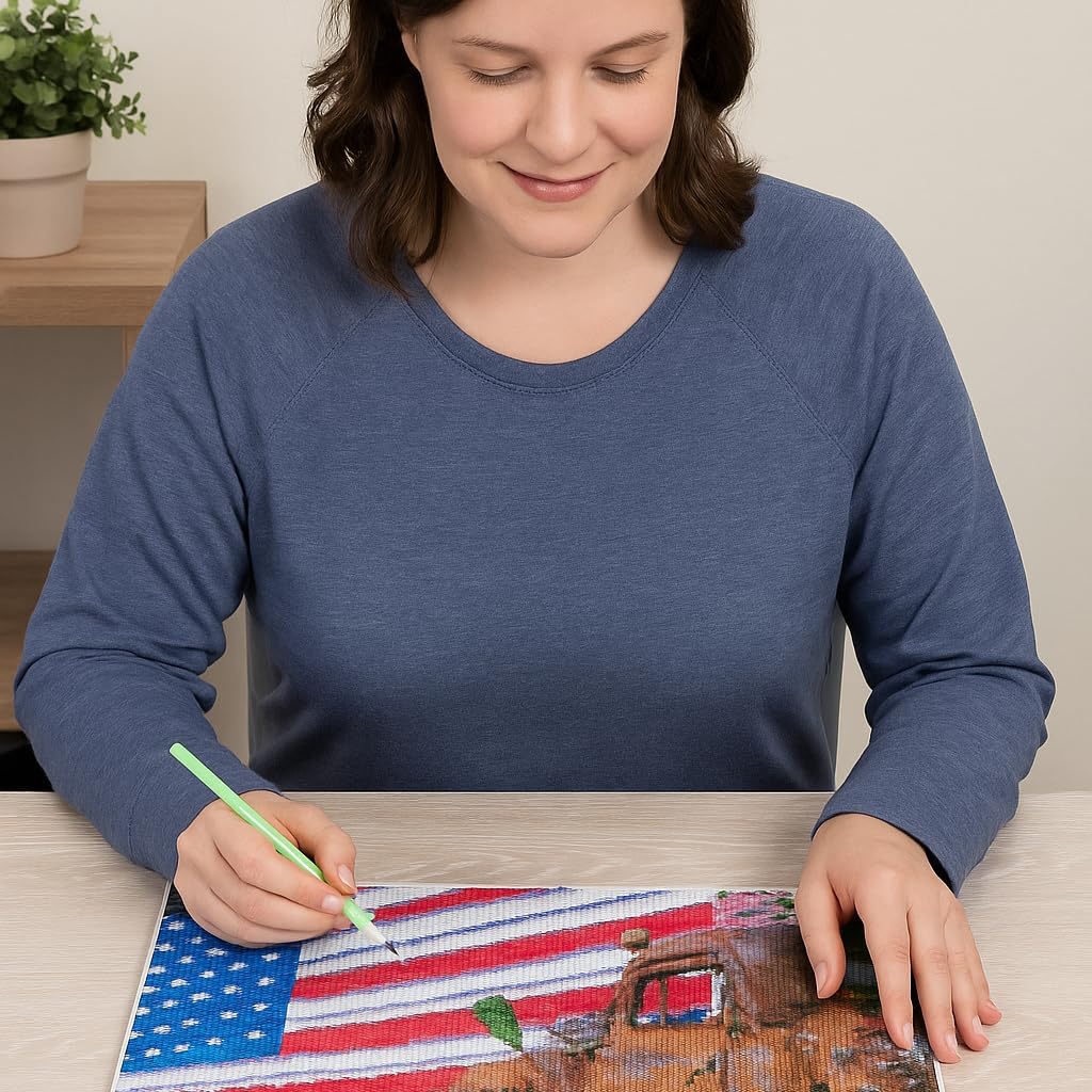 DIAMOND ART BY LEISURE ARTS Patriotic Truck, 20"X16", Advanced Diamond Painting Kits for Adults - Diamond Art Kits a Relaxing Creative Craft Kit with Gems