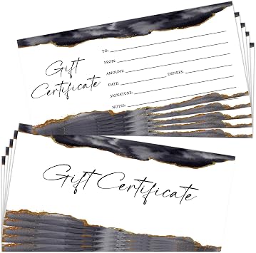 Blank Gift Certificate for Business, 25 Black Marble Gift Certificate for Salon Spa Beauty Restaurants Marriage Birthday Client Vouchers, 8x3.5" Blank Cards -10