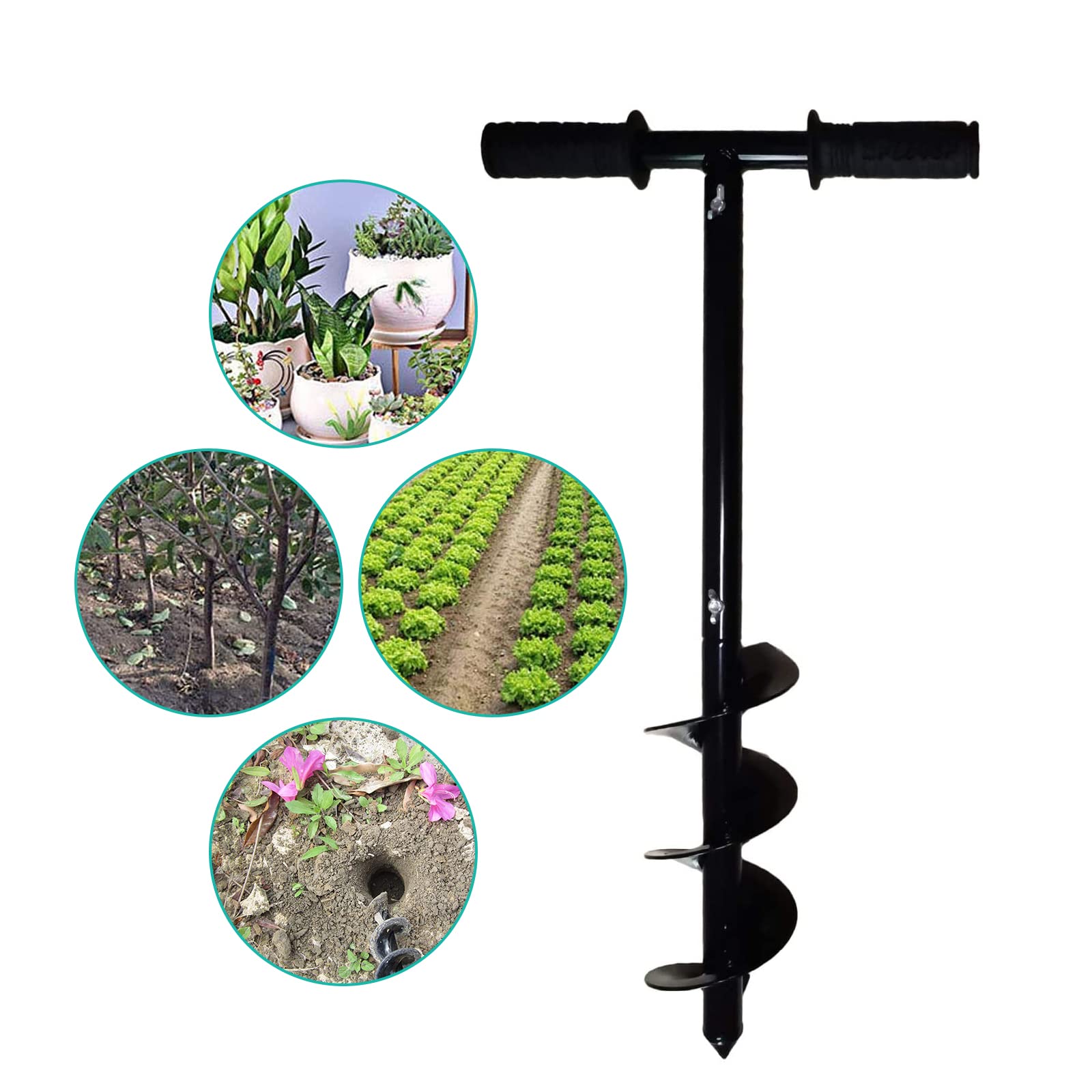 Trapano Mano Spirale Giardino,Set di Trivella Manuale,Punte per Trapano a Coclea da Giardino per Piantare Fiori e Arbusti,Giardinaggio Strumento da Trapano con Manico e un Paio di Guanti