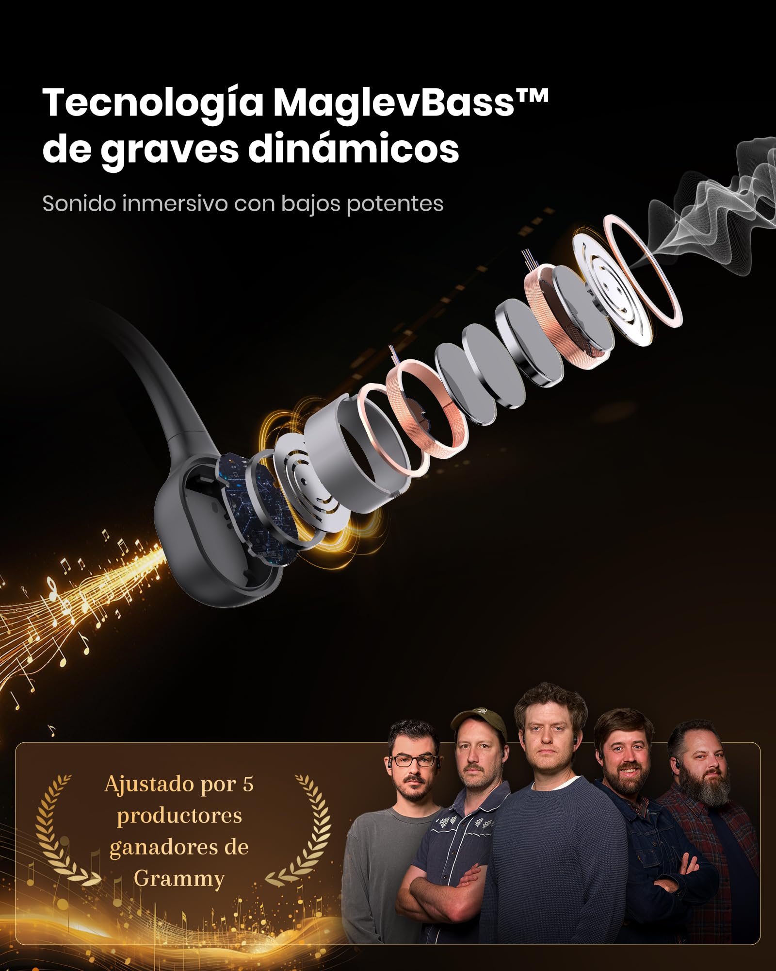 mojawa Run Plus New Auriculares de conducción ósea para natación, IP68 Impermeable Cascos con Reproductor MP3 32GB, para Running, Ciclismo y Deporte, Bajos Profundos, Mic ENC, Bluetooth 5.2 - Negro