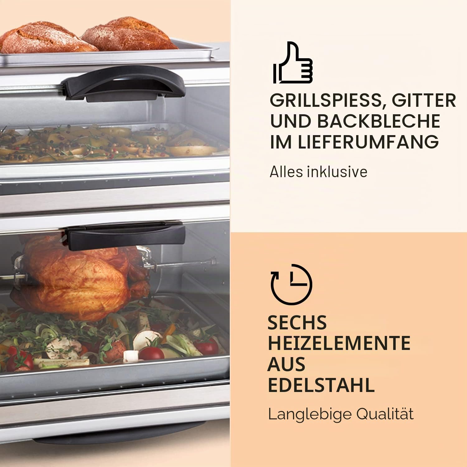 oneConcept All-You-Can-Eat Doppel-Backofen 42L 2400W Edelstahl silber