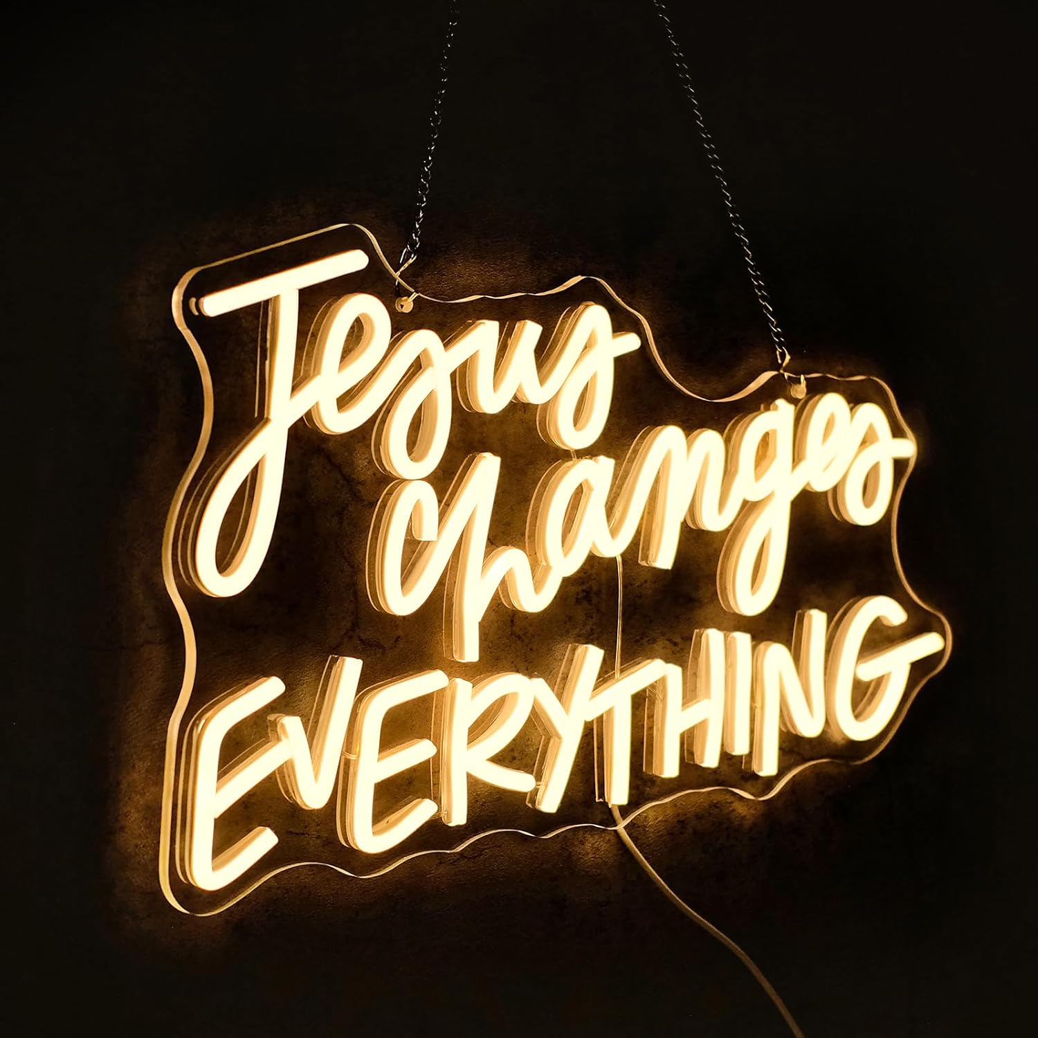 Jesus Changes Everything Neon Sign for Wall Decor Dimmable White Christian Neon Signs Letters Led Neon Lights Signs LED Signs for Church Bedroom Home Party Decoration Christams Easter Gifts