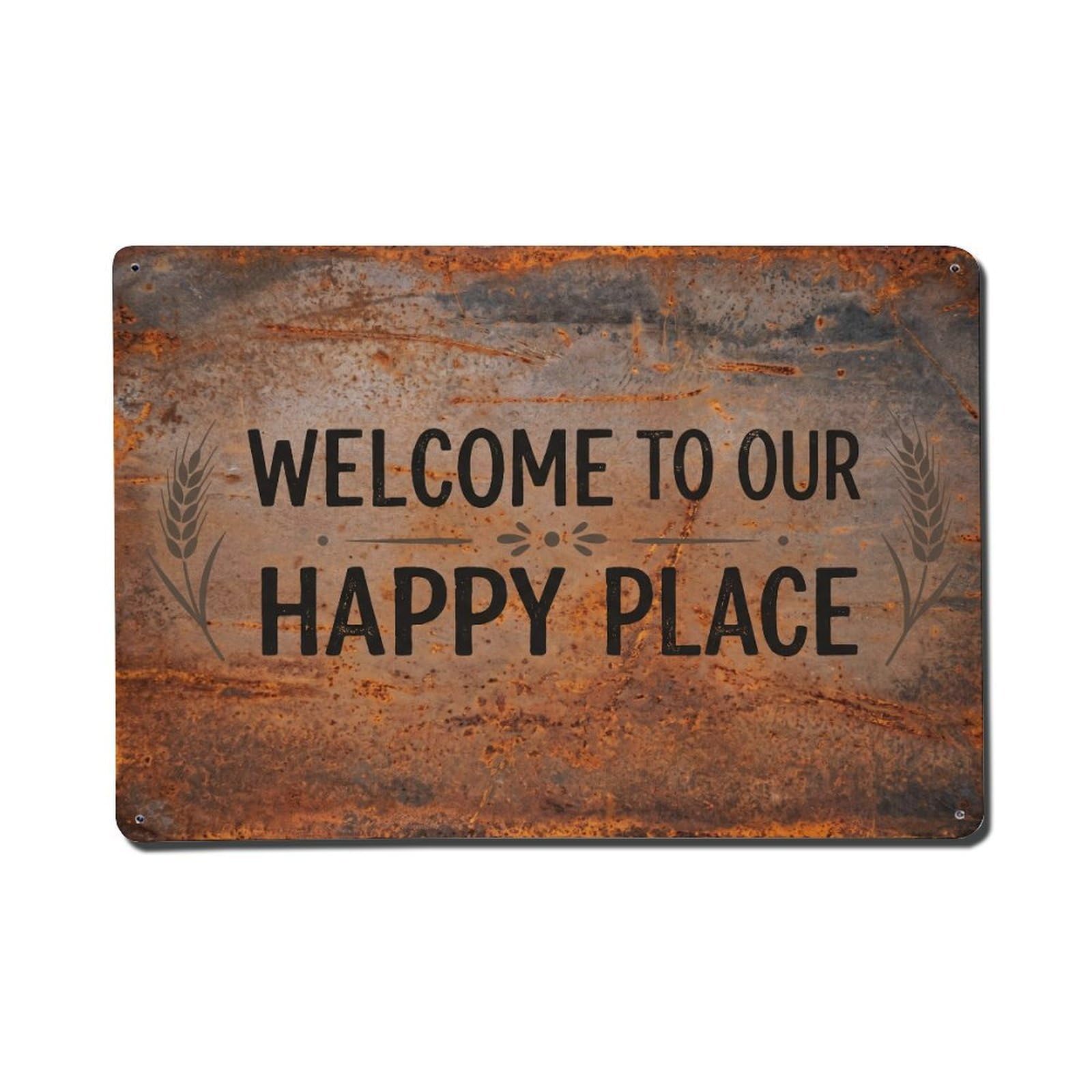 Welcome To Our Happy Place Rustic Entrance Vintage Metal Tin Sign Plaque Wall Decor for Cafe, Club, Garden Metal Poster 8x12Inch