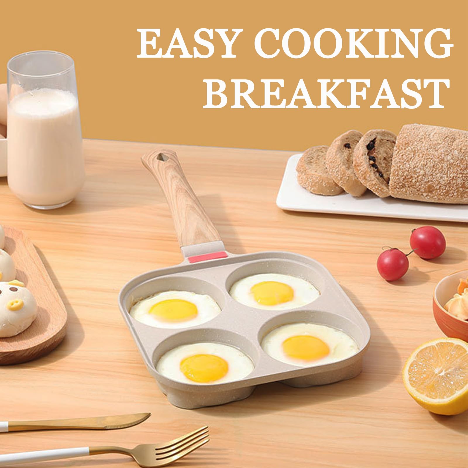 JUSTUP Nonstick Egg Frying Pan, Egg Divided Grill Pan, Heat Resistant Handle 3 Section Skillet, Omelette Pan for Breakfast Bacon Burgers (White)
