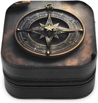 Magical Design Norse Runes Compass Jewelry Box PU Leather Jewelry Organizer Box Personalized Small Jewelry Box Portable Mini Jewelry Case for Earring Ring Necklace Portable Gift Idea