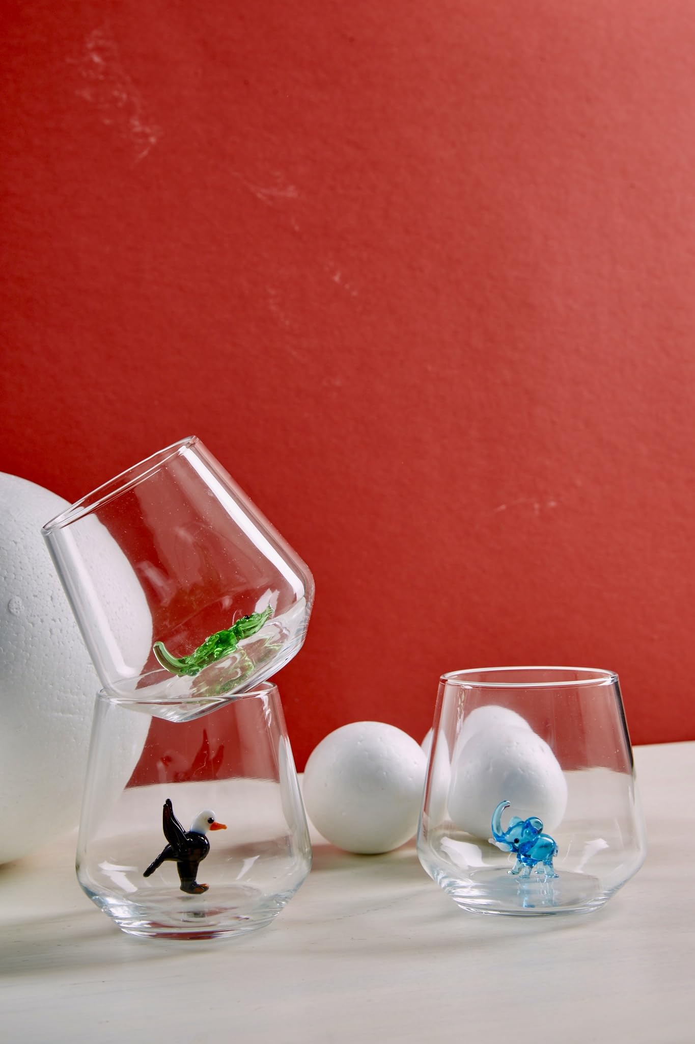 Verre à Eau | Gobelets | Lot de 6 | 345cc | Série de Safari | Fête | Cadeaux de Noël | Figurines en Verre de Murano pour la décoration intérieur