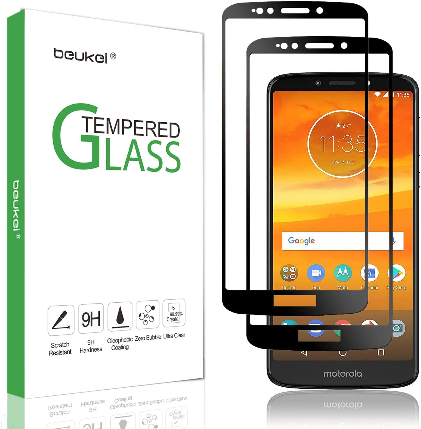 (2 Pack) Beukei for Motorola (Moto E5) Screen Protector Tempered Glass,Full Screen Coverage, Anti Scratch, Bubble Free (Not Fit for Moto E5 Play and Moto E5 Plus)