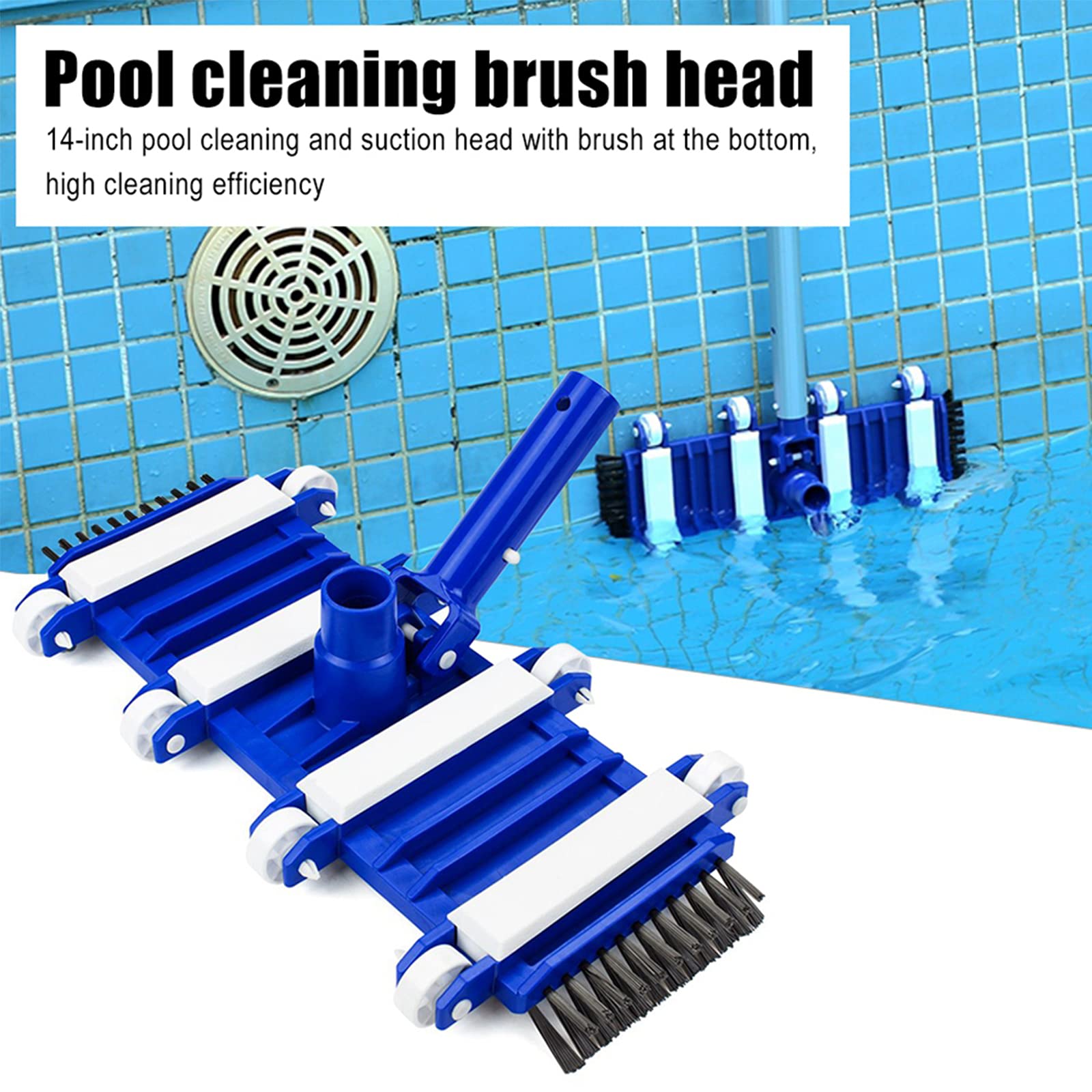 Cepillo de cabeza de aspiradora para piscina con cerdas laterales de nailon, accesorios de limpieza para piscinas y jacuzzis superiores/enterradas, 14 pulgadas