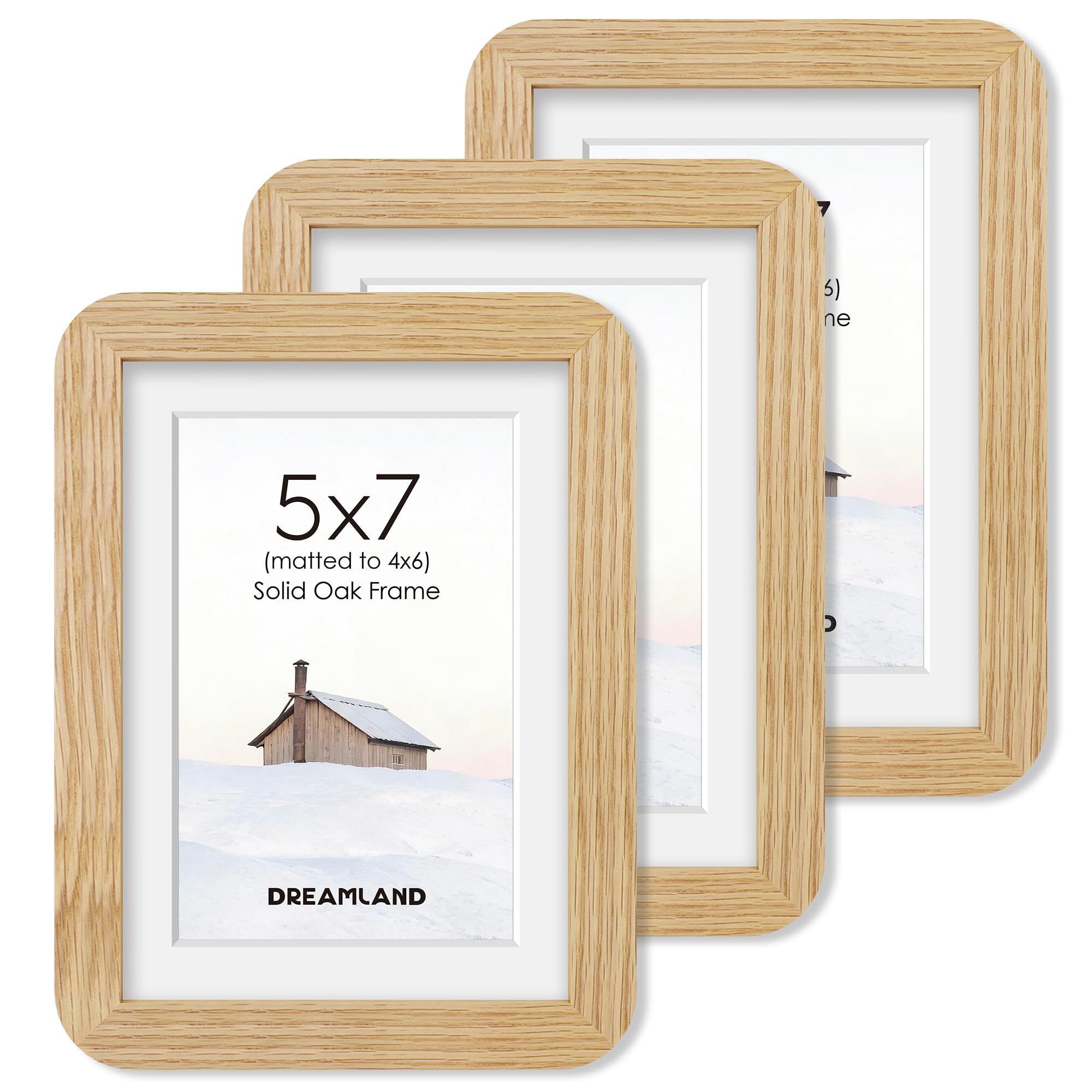 Dreamland 5x7 Picture Frame with Mat for 4x6, USA-Sourced Natural Oak Wood Photo Frames with Resistant Plexiglass, 5 x 7 Handcrafted Round Corner