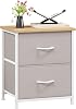 Somdot Bedside Table, Bedroom Bedside Cabinet with 2 Fabric Drawers, Nightstand Side Table for Kids Living Room Dorm, Ash Grey