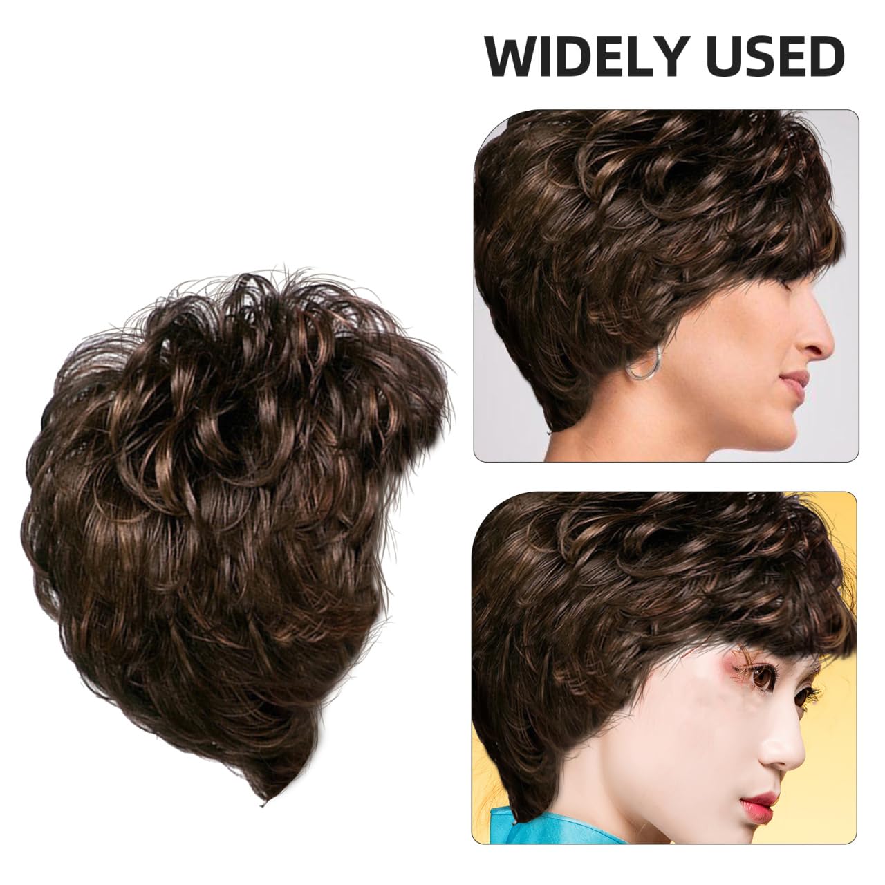 Healeved Short Curly Wig with Bangs for Women Lightweight Hair Cover Fashion Hair Accessory for Parties Daily Wear 11.81 Inch Dark (Brown) image 5
