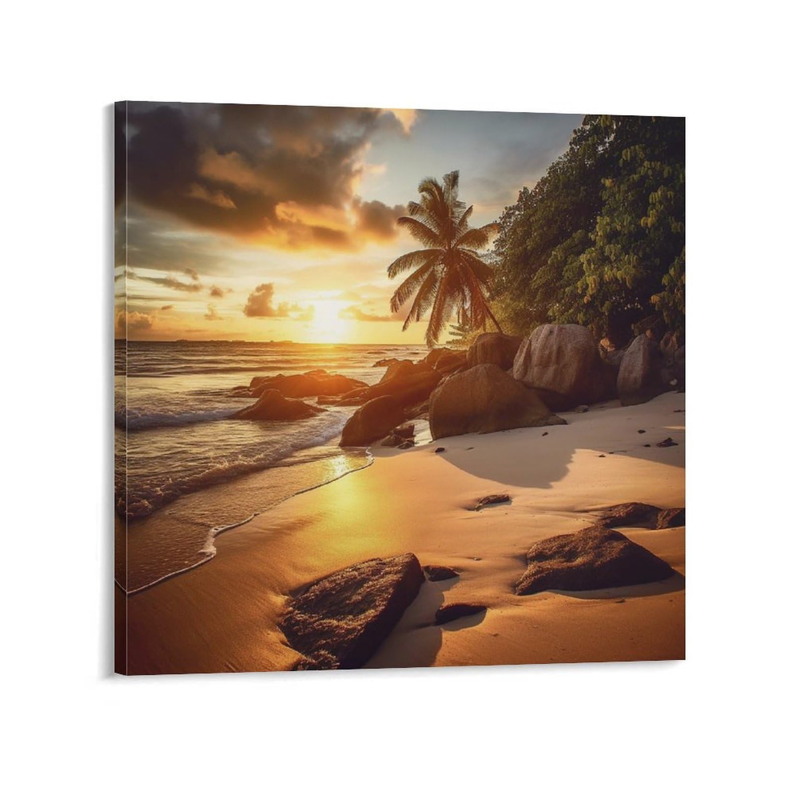 KLOPH Tropical Beach at Sunset Canvas Wall Art for Living Room 08x8inch Modern Artwork Painting for Bathroom Hanging Canvas Prints Aesthetic Wallart for Bedroom Kitchen Office Wall Decor