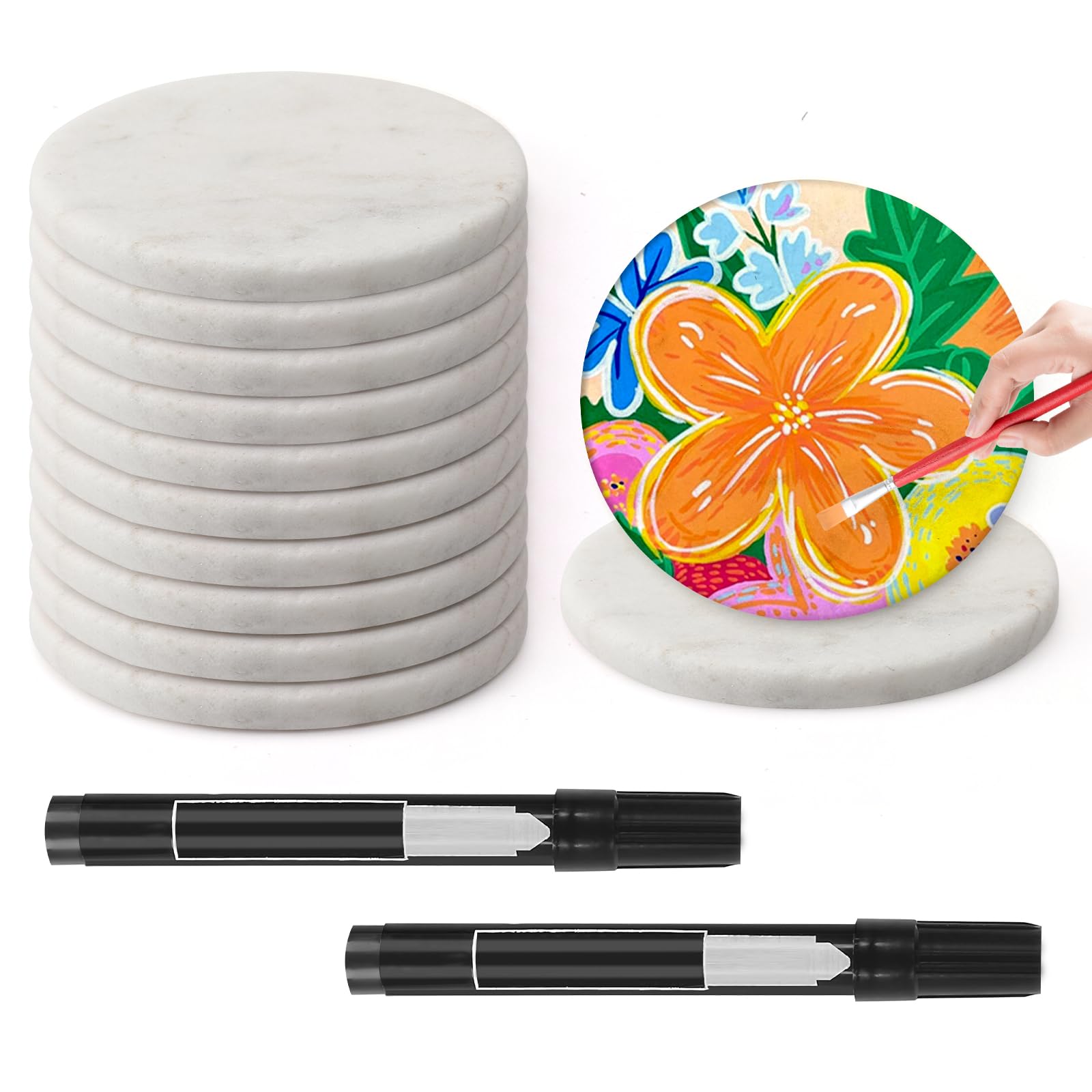 12Pcs Flache Steine zum Bemalen Steine Bemalen Kieselsteine Rock Malerei Steine für Kunst und Handwerk flachen Stein für die Malerei Runde Weiß 6,3cm Durchmesser