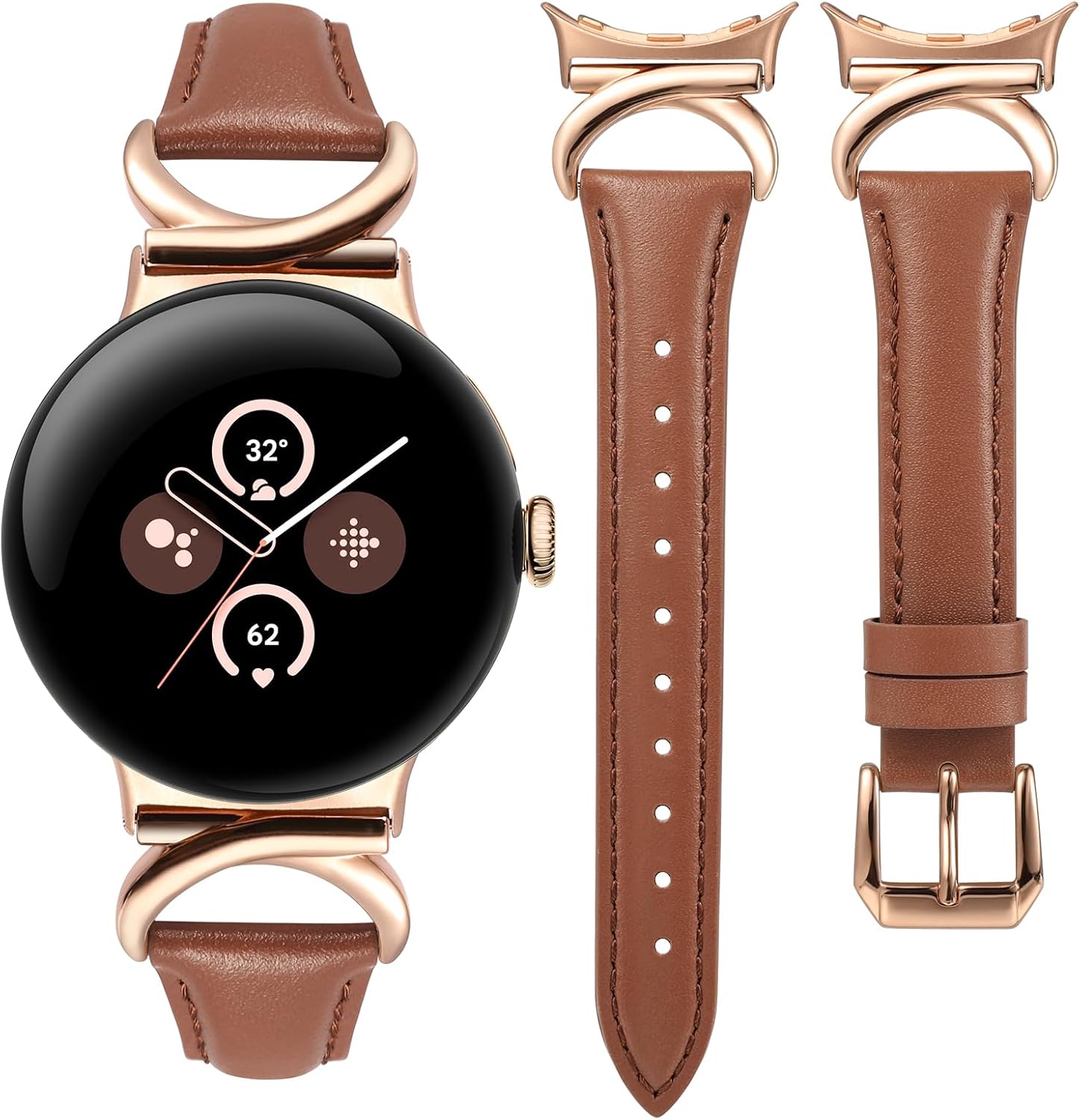 Minyee Leather Band Compatible with Google Pixel Watch 4/3 41mm/Pixel Watch 2/1 Bands Women,Slim Thin Dressy Designer Premium Leather Strap with C-Shape Metal Buckle for Google Smartwatch Accessories
