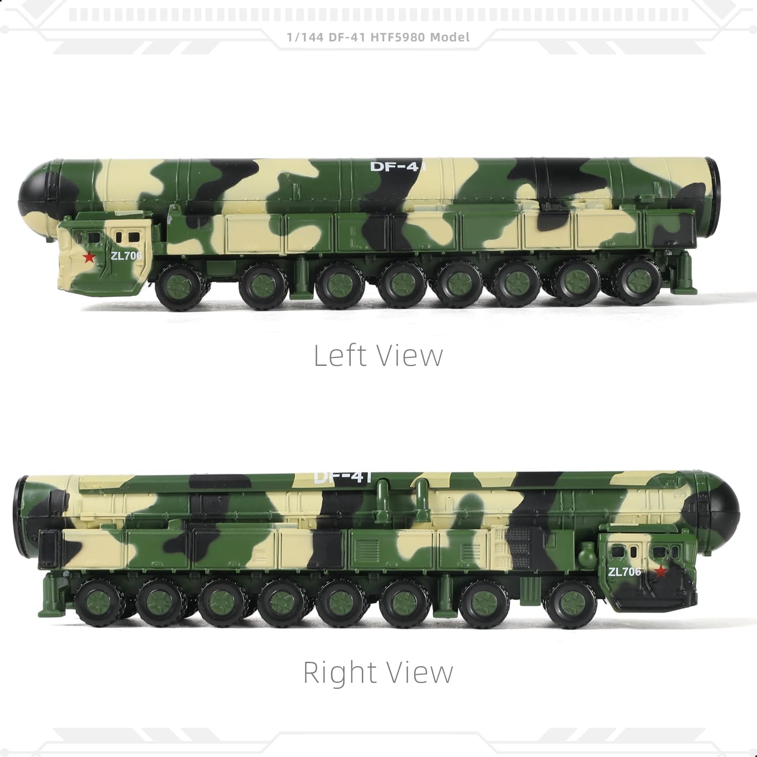 NUOTIE 1/144 DF-41 Missile Launcher Car Model Alloy Die-cast Metal Army Military Fighting Vehicle Model Military Enthusiasts Collection or Gift (627205)
