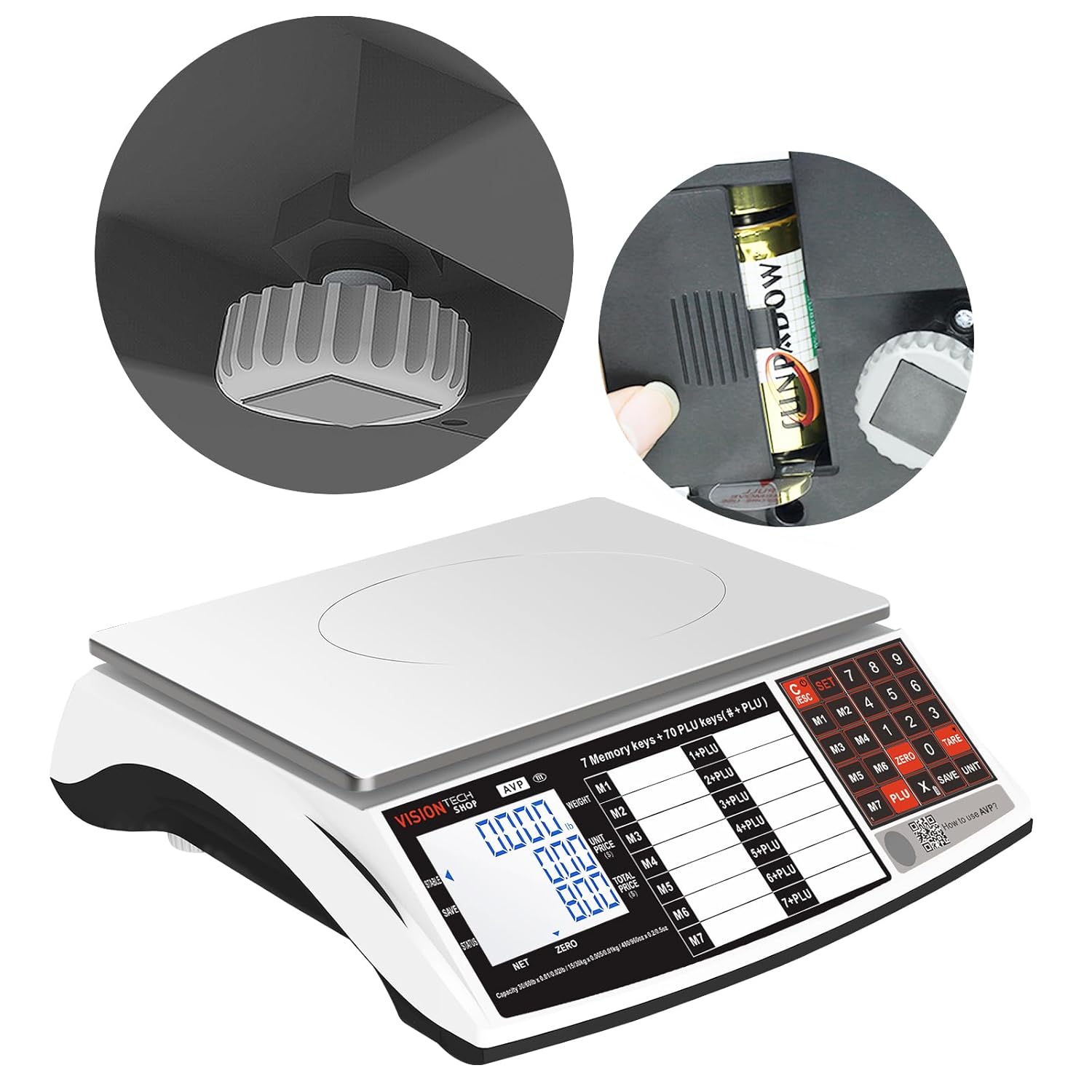 VisionTechShop AVP Price Computing Scale, Lb/Oz/Kg Switchable, 30/60lb x 0.01/0.02lb Readability, NTEP Legal for Trade COC #25-083, Ultra Power Saving Design, LCD Adjustable Backlight