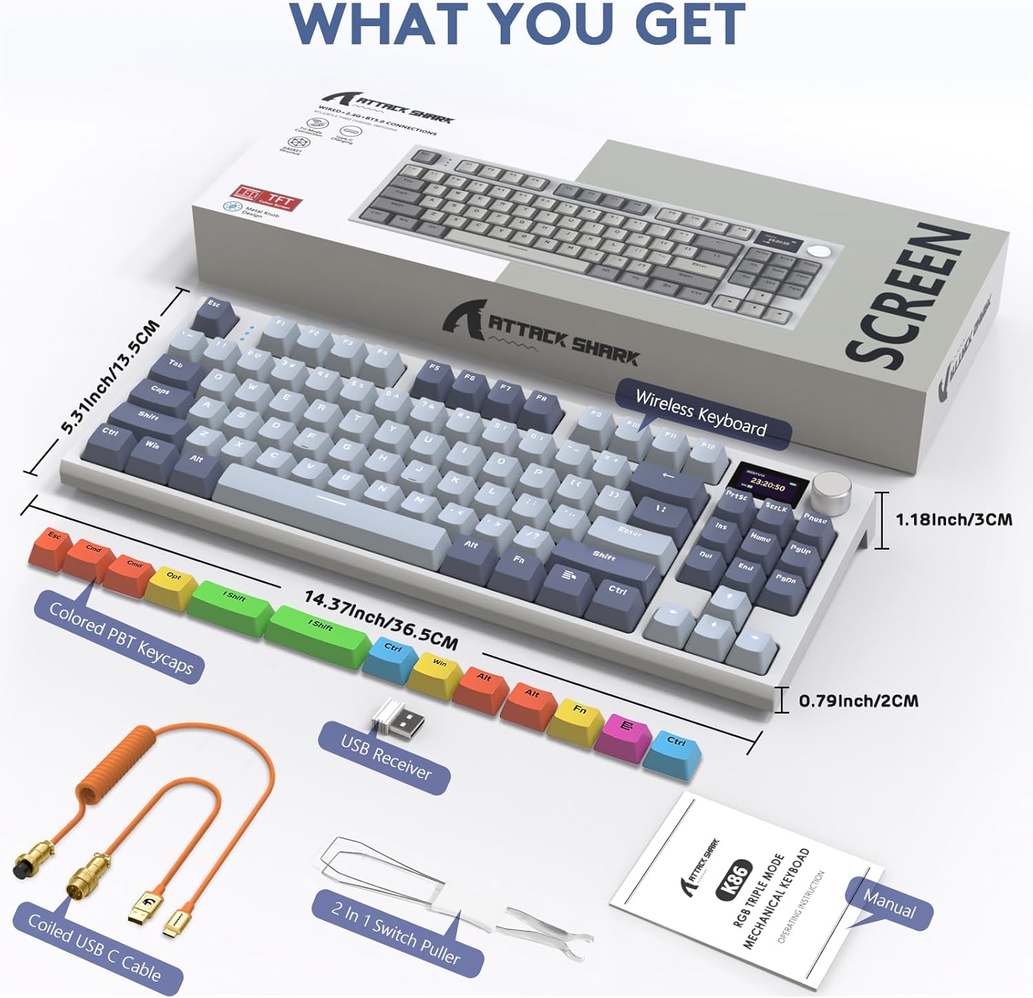 Package contents of the ATTACK SHARK RK86 keyboard