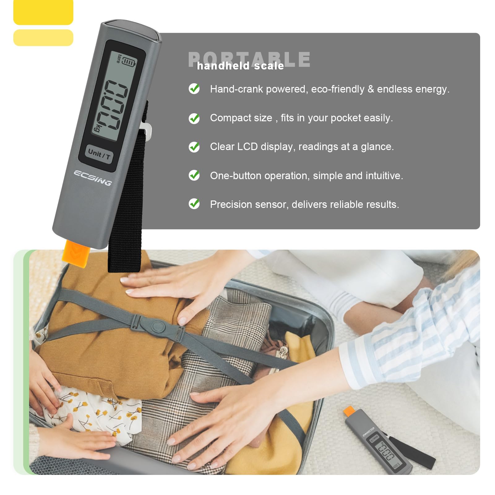 ECSiNG Balance à Bagages Portable sans Pile - Écran LCD Numérique Rétroéclairé Pèse-bagages Portable 50 Kg pour Voyage Avion Et Expédition