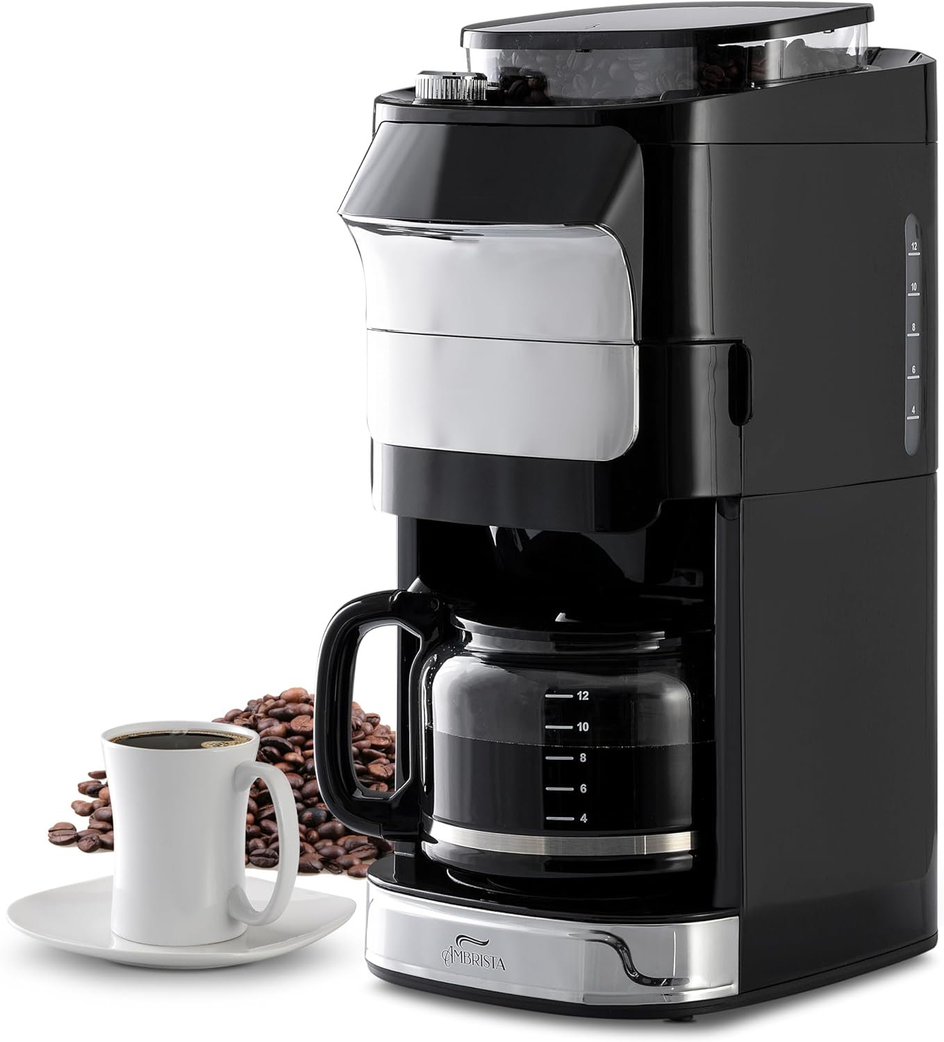 12-Cup Digital Drip Coffee Maker with Built-In Burr Grinder | Programmable Coffee Machine | Reusable Filter and Refillable Water Tank | Warming Plate with Glass Coffee Pot