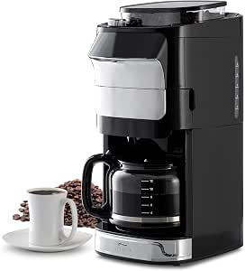 12-Cup Digital Drip Coffee Maker with Built-In Burr Grinder, Programmable, Reusable Filter, Refillable Water Tank, Warming Plate, Glass Pot