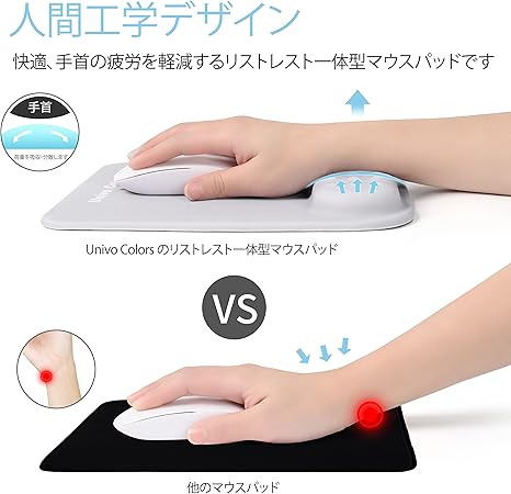 Amazon Co Jp Univocolors マウスパッド リストレスト一体型マウスパッド 人間工学デザイン 柔らかい素材 ストレス解放 手首置き 疲労低減 通気性 あり 肌に刺激なし マッサージホール付き 滑り止め グレー パソコン 周辺機器