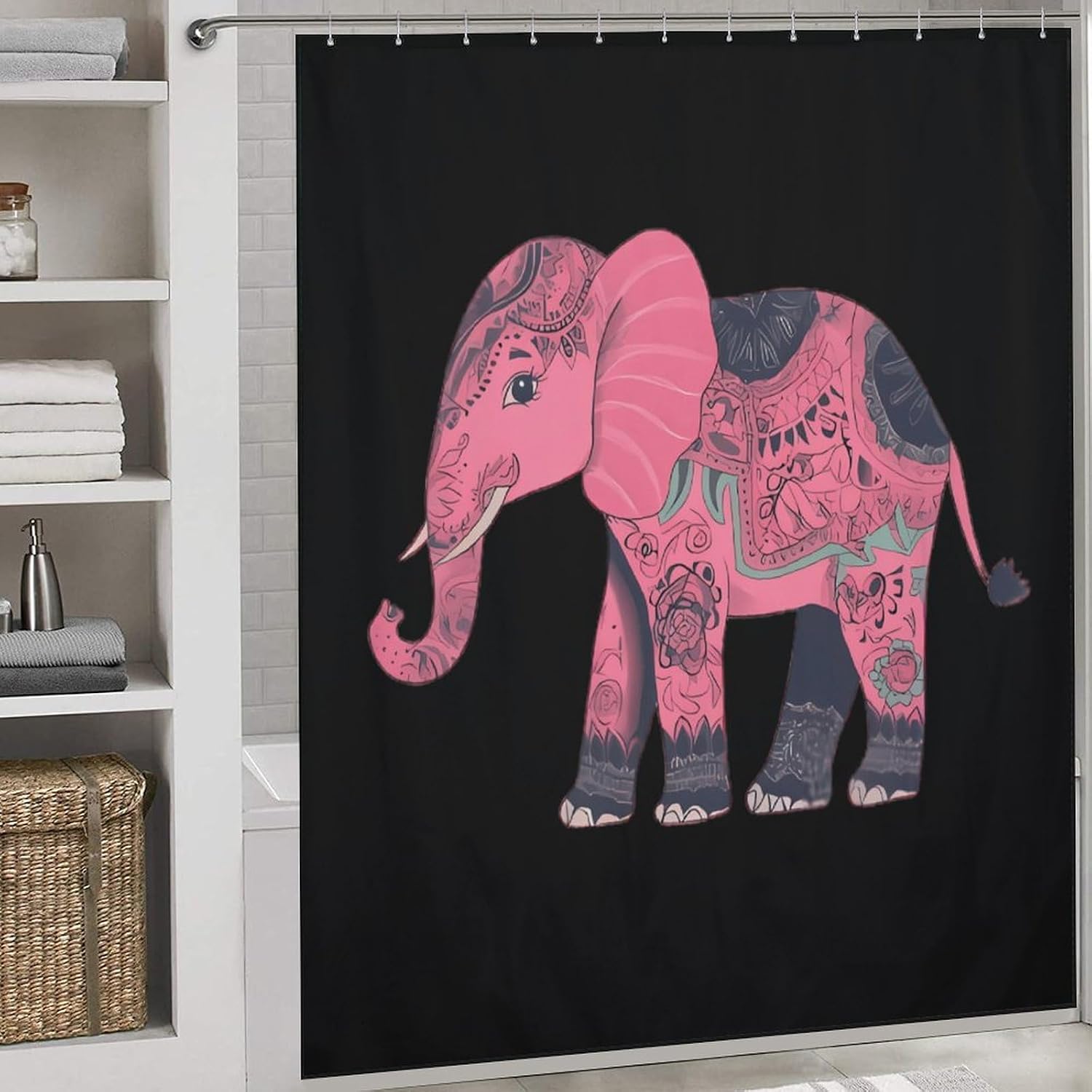 Indian Elephant Funny Shower Curtains Washable Bath Curtain Liner with Hooks for Bathroom Bath Tubs