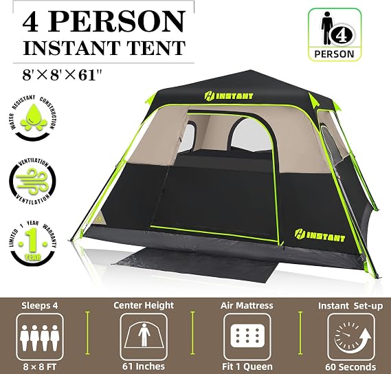 4/6/8/10 Person Instant Tent,Pop Up Tents for Camping with Rainfly | 60 Seconds Easy Setup,Cabin Tent for Family Camping with Expandable Carry Bag & Upgraded Ventilation