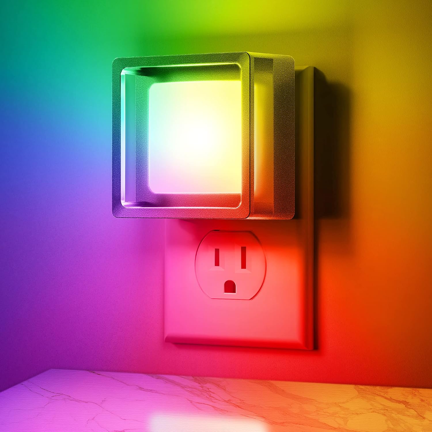 Baby Night Light [2 Pack], 8-Color RGB LED Night Light, Color Changing Night Lights Plug Into Wall, Brushed Nickel Night Light for Kids, Dusk-to-Dawn Sensor, nightlight for Kids Room, Bathroom Decor