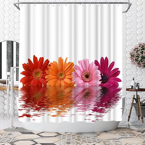WELMECO Cortina de ducha colorida con margaritas, cortina de ducha de flores de 72 x 72 pulgadas, decoración de baño de tela de poliéster
