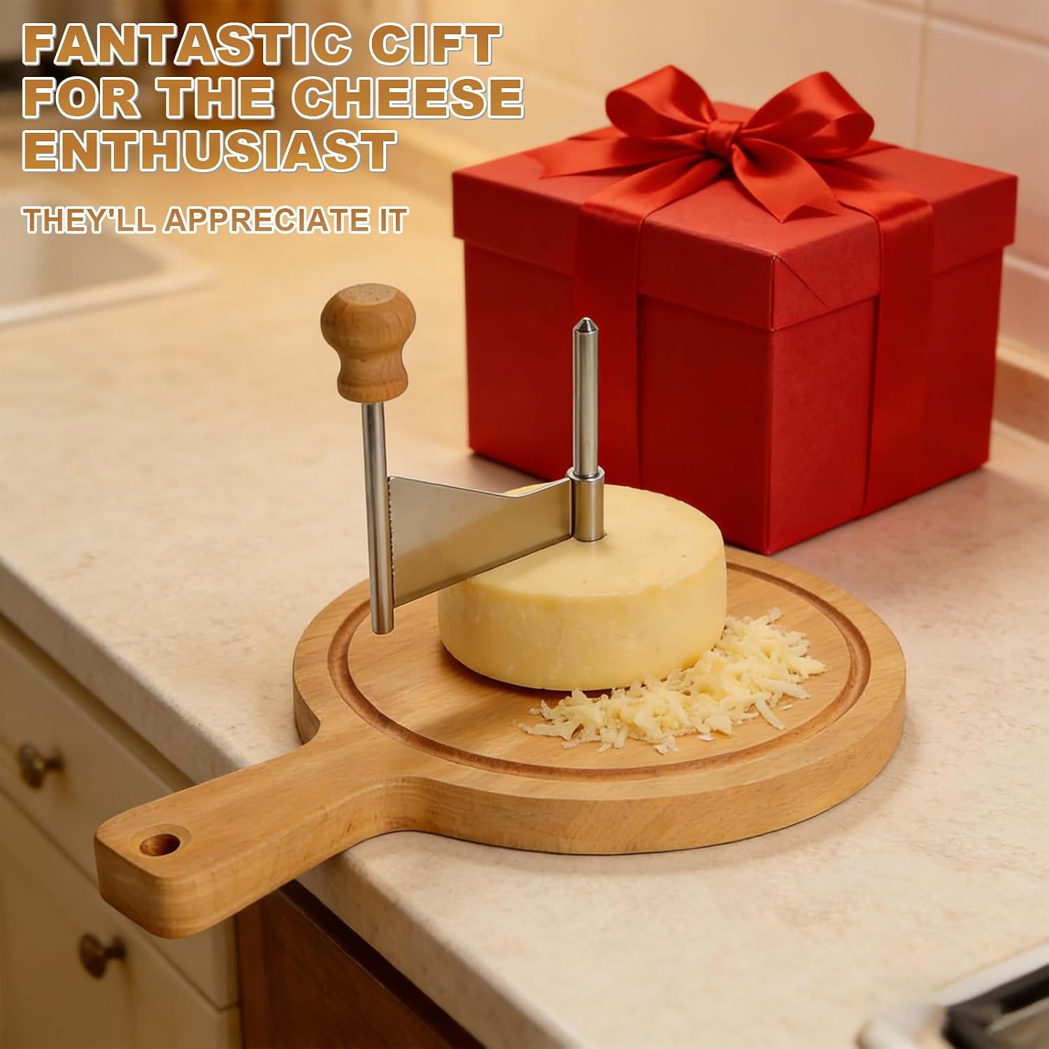 Girolle Cheese Shaver, Cheese Curler Flower Maker Wheel Slicer, Cheese Shaver Wheel with Sharp Stainless Steel Blade & Wood Base, Cheese Curler for Home Parties, Dessert Shops