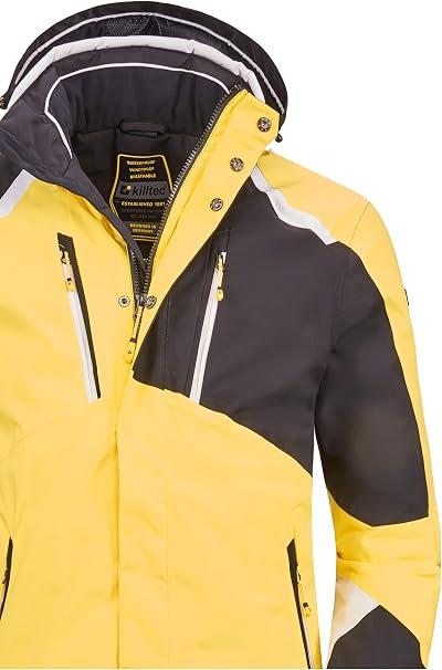 Killtec Herren Skijacke Savognin MN – Vaporgrau/Gelb/Dunkelanthrazit, Mit Stehkragen & Reißverschluss