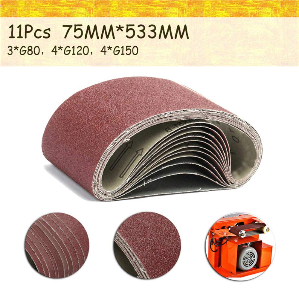 11Pcs Nastri abrasivi Zirconia Rossa 75x533mm 80 120 150 Set di nastri abrasivi per levigatrice in allumina a grana mista Accessori per nastri abrasivi,H