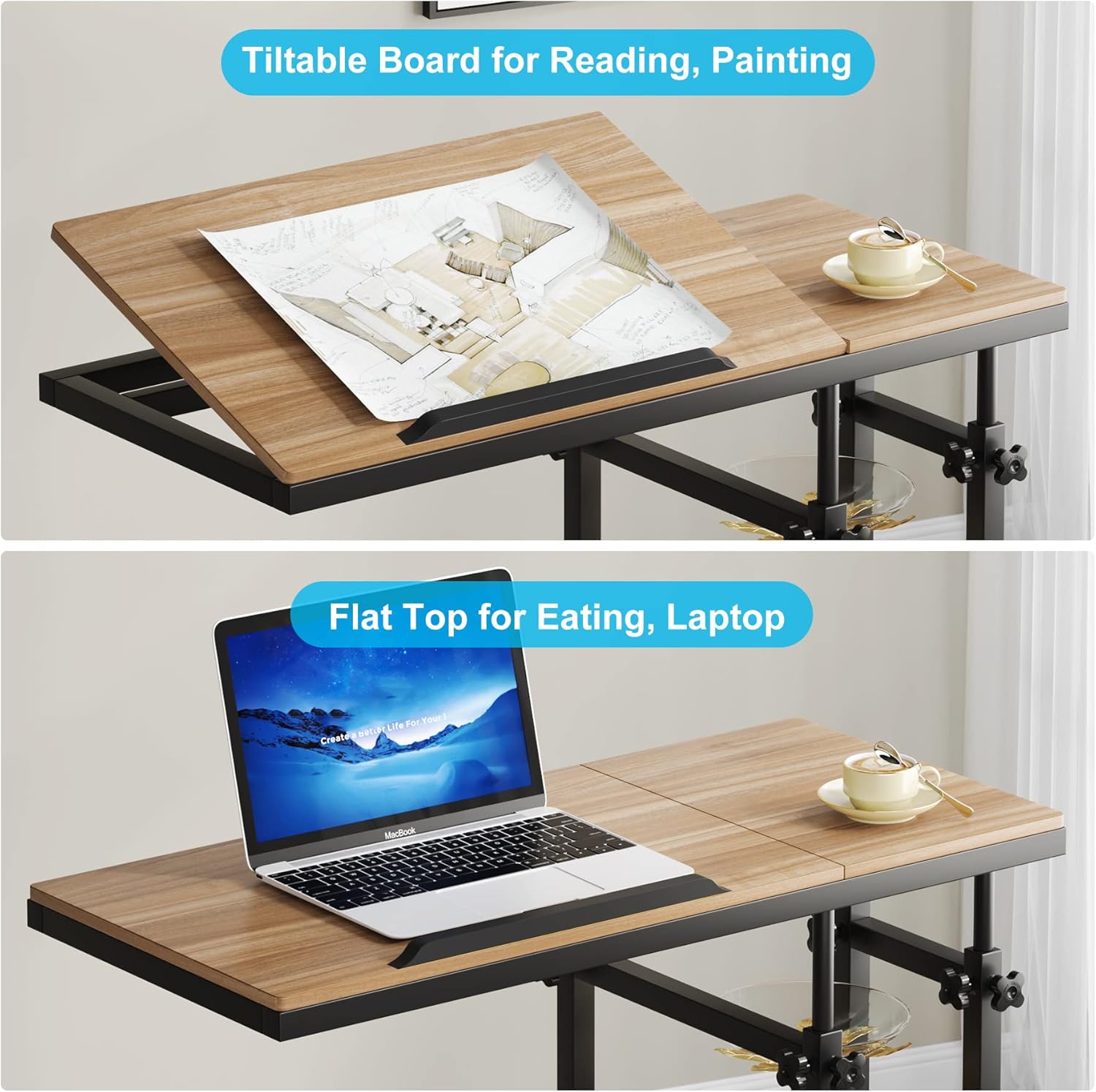LITTLE TREE Height Adjustable C Side Table for Bedside Sofa Couch Laptop